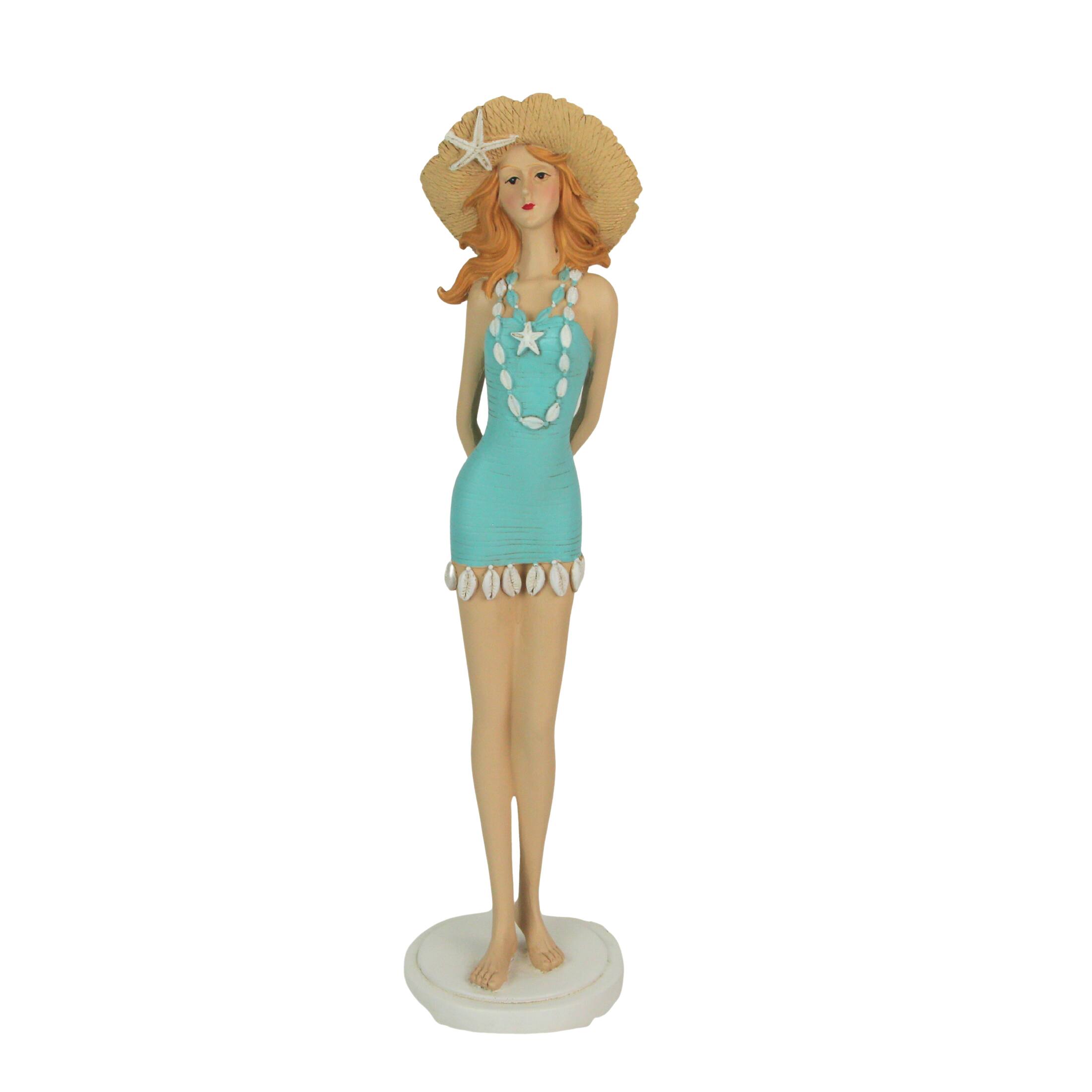 Front. Fancy That - Redhead Bathing Beauty Figurine – 14-Inch, Vintage Coastal Decor - Teal.