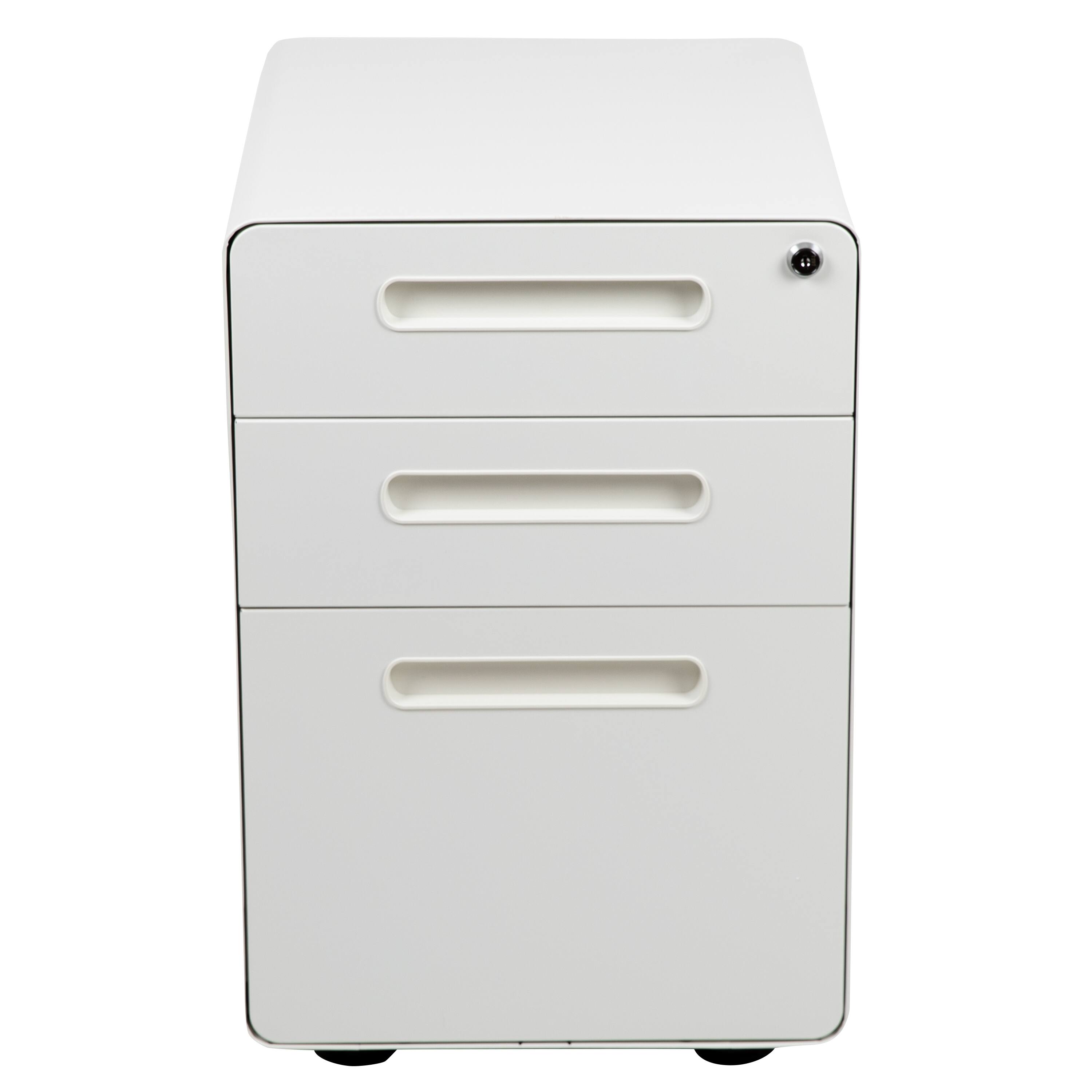 Alt View 7. Emma + Oliver - Ergonomic 3-Drawer Mobile Locking Filing Cabinet Storage Organizer - White.