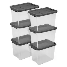 Sterilite - 30 Qt Plastic Stackable Storage Bin with Grey Latch Lid, 6 Pack - Clear