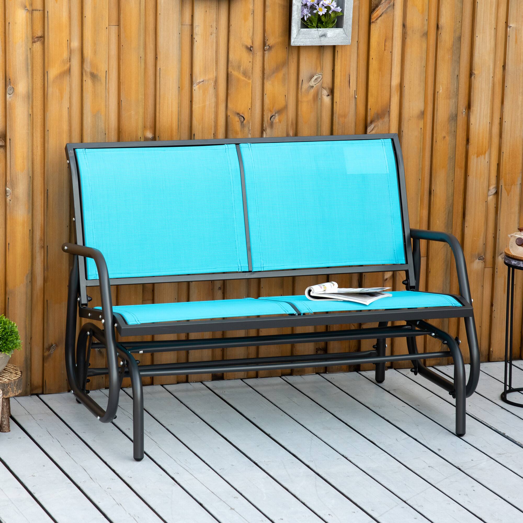 Angle. Outsunny - 2-Person Outdoor Glider Bench, Patio Double Swing Rocking Chair Loveseat w/Powder Coated Steel Frame - Blue.
