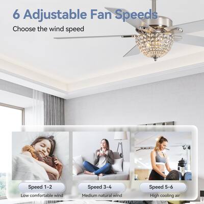 Breezary 52'' Indoor Ceiling Fan with Crystal Bead Bowl