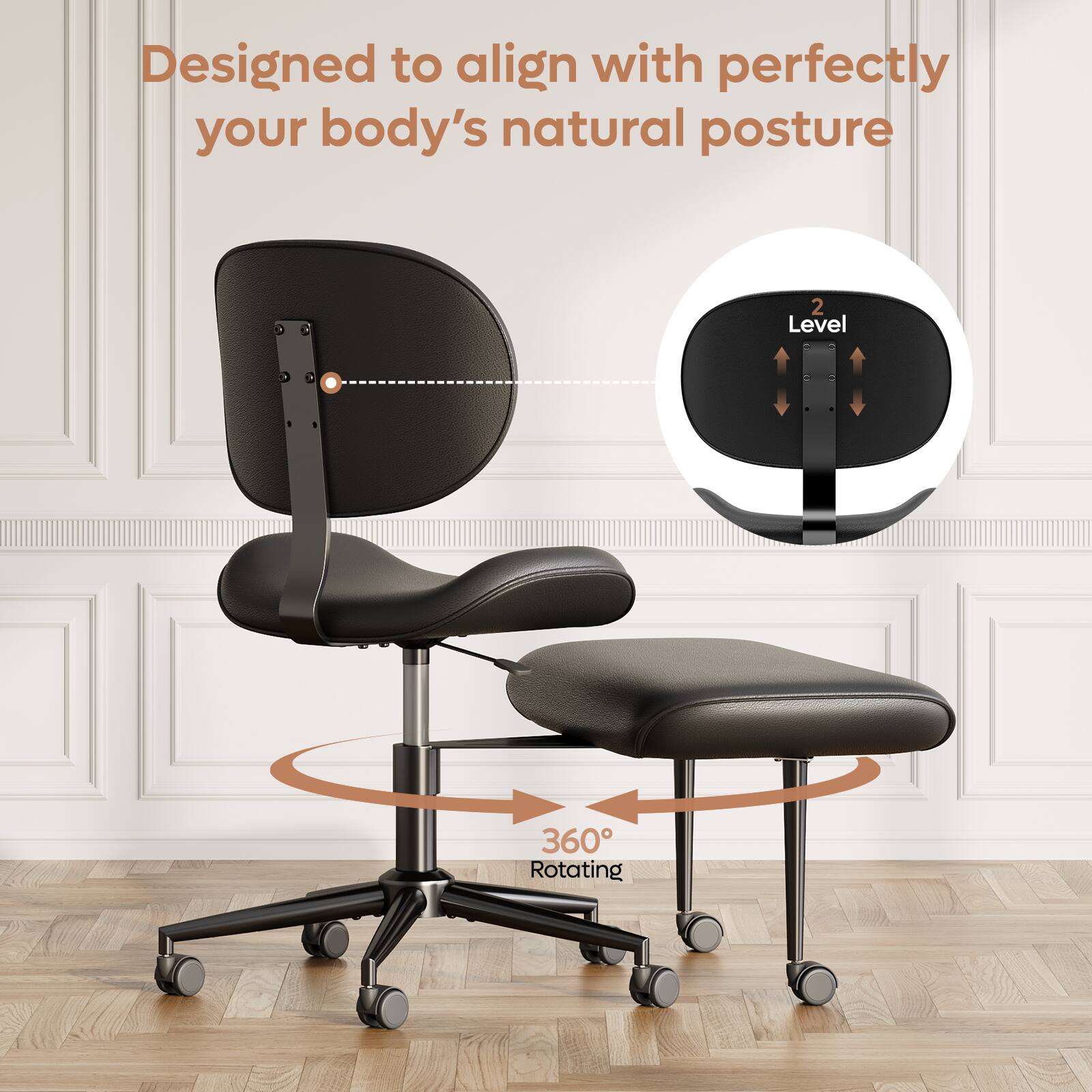 Pinmoco Ergonomic Cross Legged Swivel Chair, Adjustable PU
