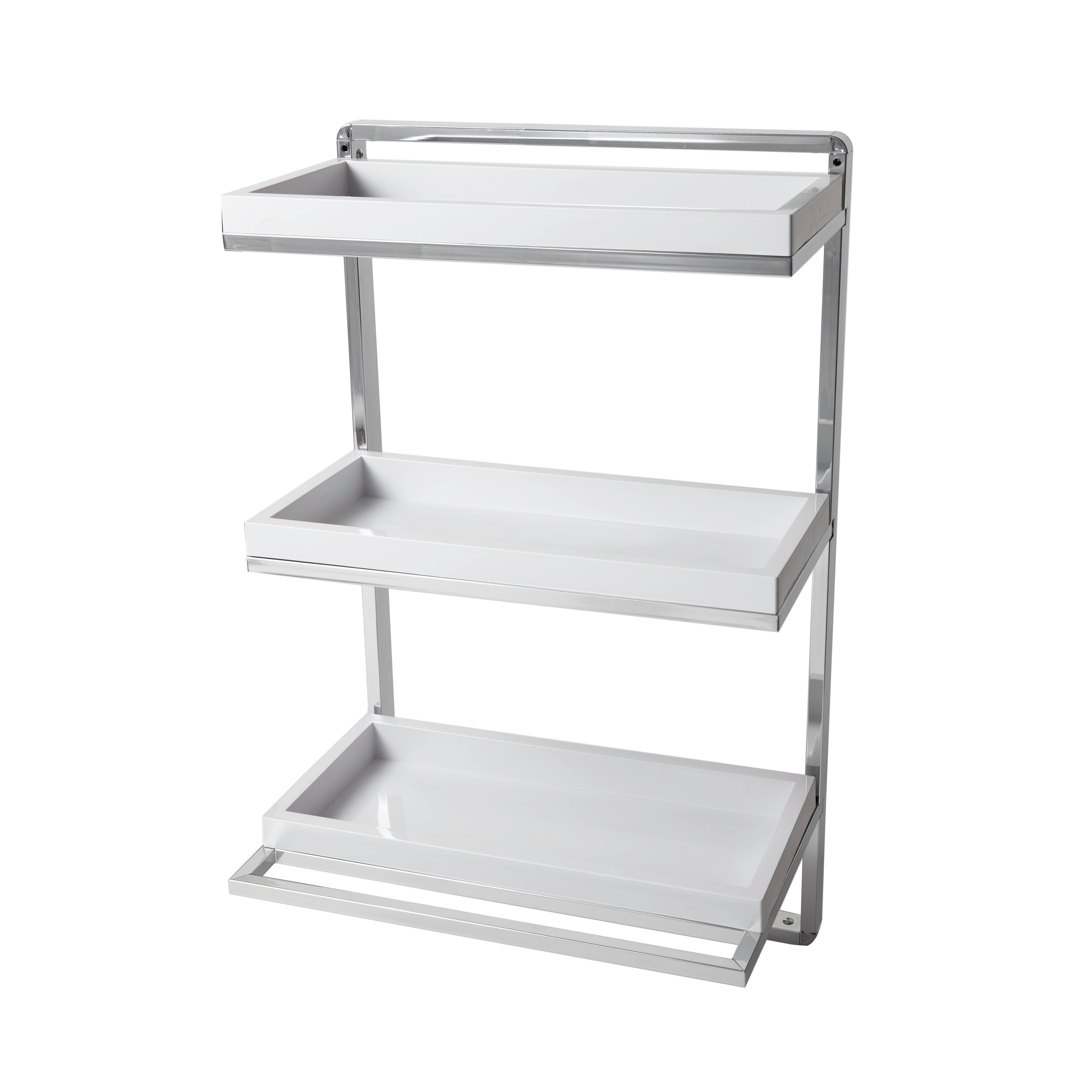 Back. Danya B - Wall Mount 3-Tier White and Chrome Bathroom Shelf with Towel Bar and Removable Trays - Chrome, White.