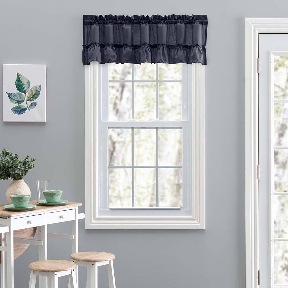 Angle. Ellis Curtain - Ellis Stacey 1.5" Rod Pocket High Quality Fabric Solid Color Window Ruffled Filler Valance 54"x13" Navy - Navy.