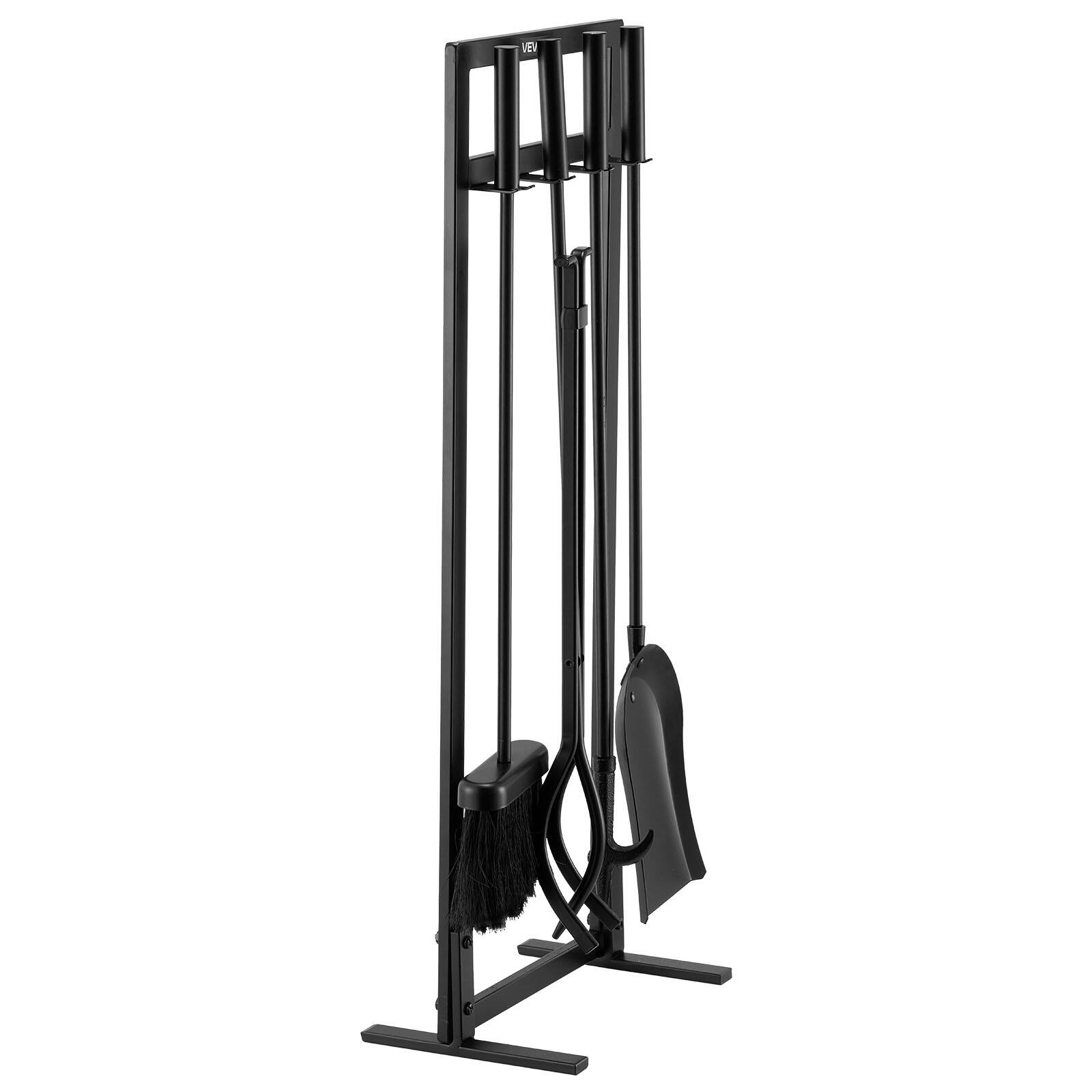 Alt View 5. VEVOR - Fireplace Tool Set, 5 PCS Fire Tool Set and Holder with Square-Frame Stand, Tongs, Ash Shovel, Brush, Fire Place Poker - Black.