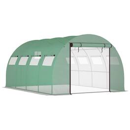 Outsunny - 13' x 10' x 6.5' Walk-in Tunnel Greenhouse with 2 Zippered Mesh Doors & 10 Mesh Windows - Green