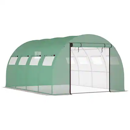 Front. Outsunny - 13' x 10' x 6.5' Walk-in Tunnel Greenhouse with 2 Zippered Mesh Doors & 10 Mesh Windows - Green.