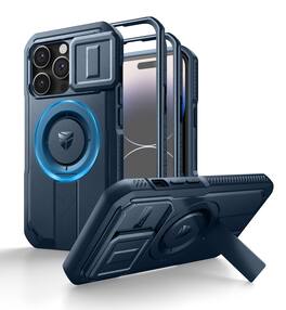 dexnor - iPhone 14 Pro Case with Camera Cover&Adjustable Kickstand&Built-in Screen Protector Magnetic - Navy Blue