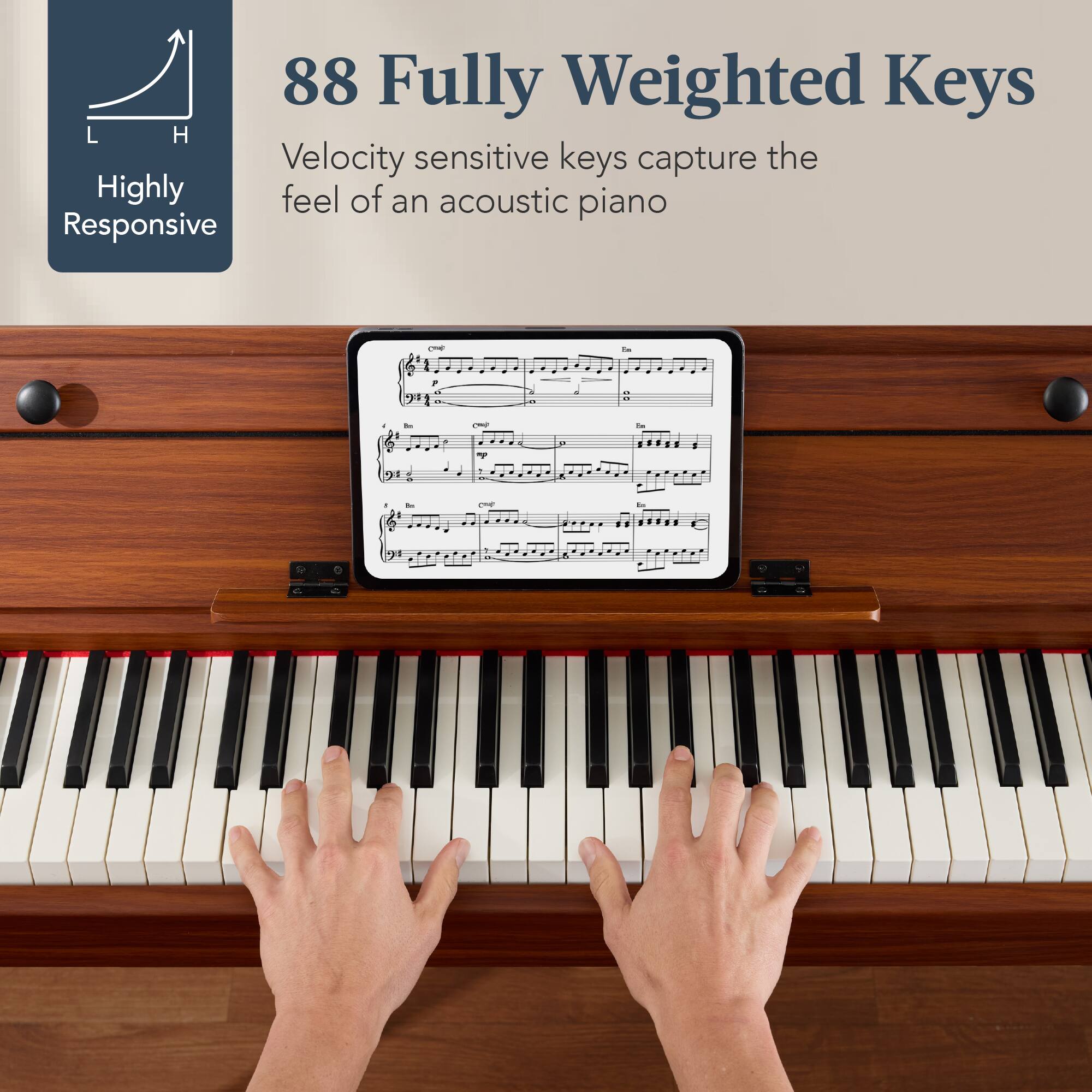 88 Fully Weighted Keys

Velocity sensitive keys capture the feel of an acoustic piano

Highly Responsive