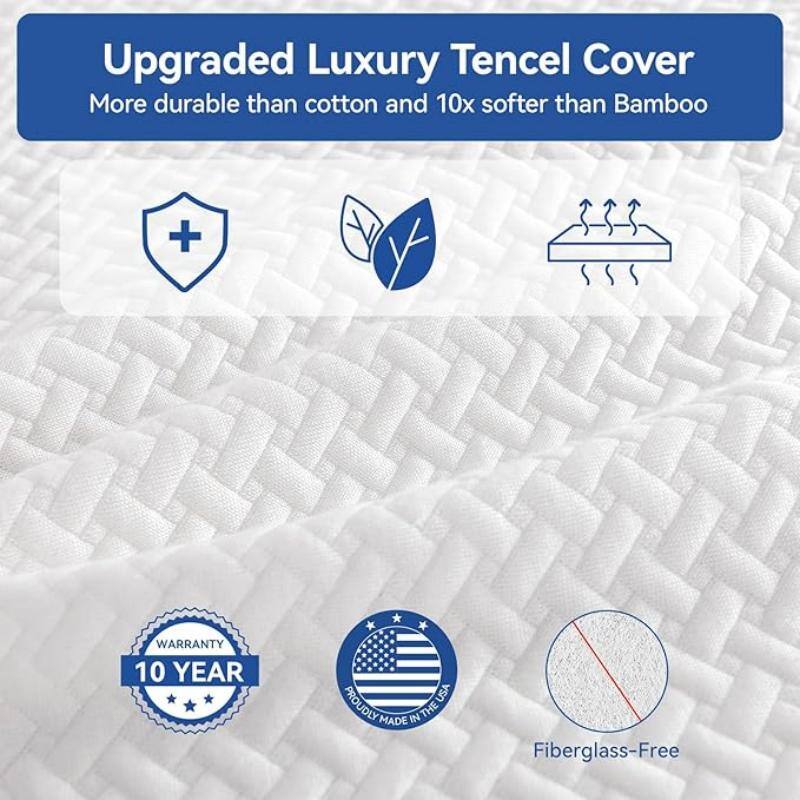 Upgraded Luxury Tencel Cover
More durable than cotton and 10x softer than Bamboo

WARRANTY 10 YEAR
USA PROUDLY MADE IN THE
Fiberglass-Free