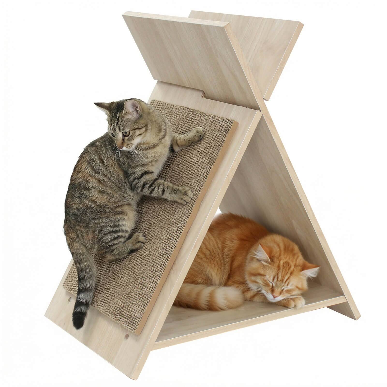 Front. Costway - Costway Triangle Cat Scratcher with Ramp & Tunnel. for Clawing & Furniture Protection - Natural.