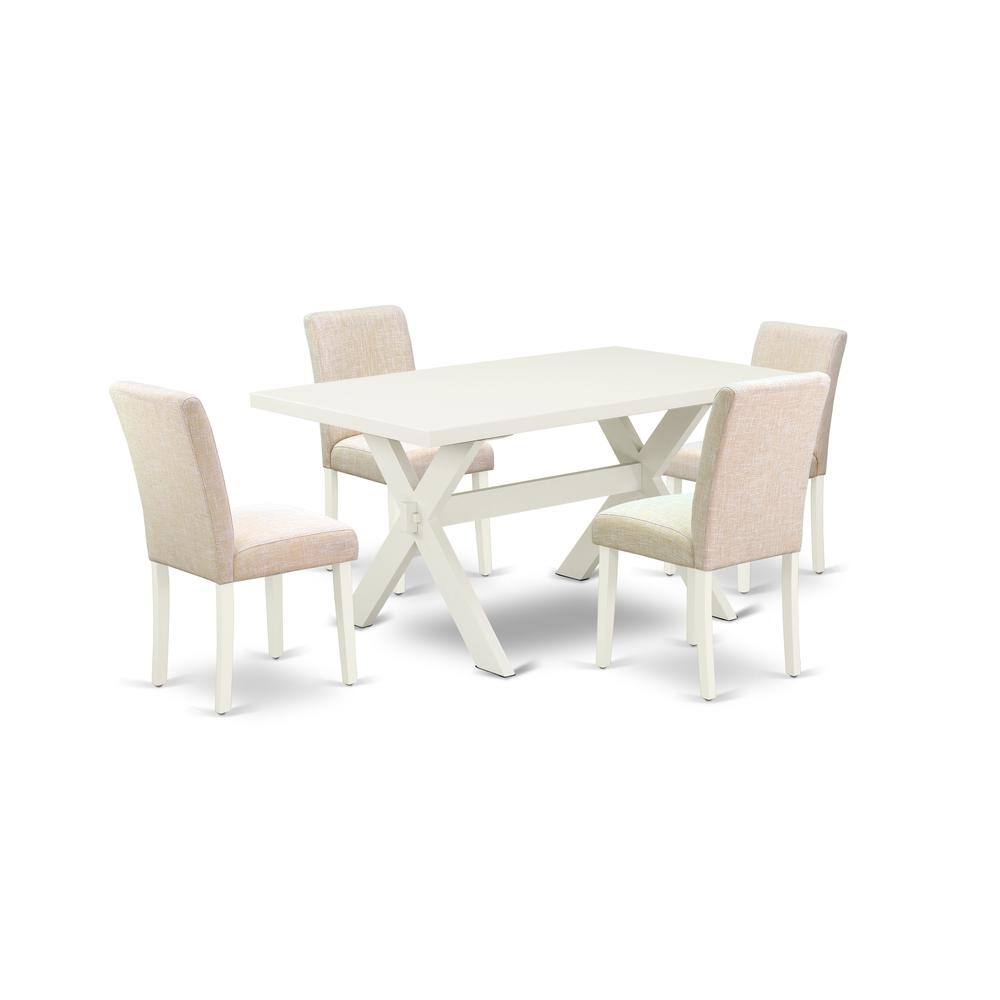 Left. East West Furniture - East West Furniture 5-Pc Rectangular Dining Table Set Included 4 Parson Dining chairs Upholstered Seat and Stylish - Multi-Color.