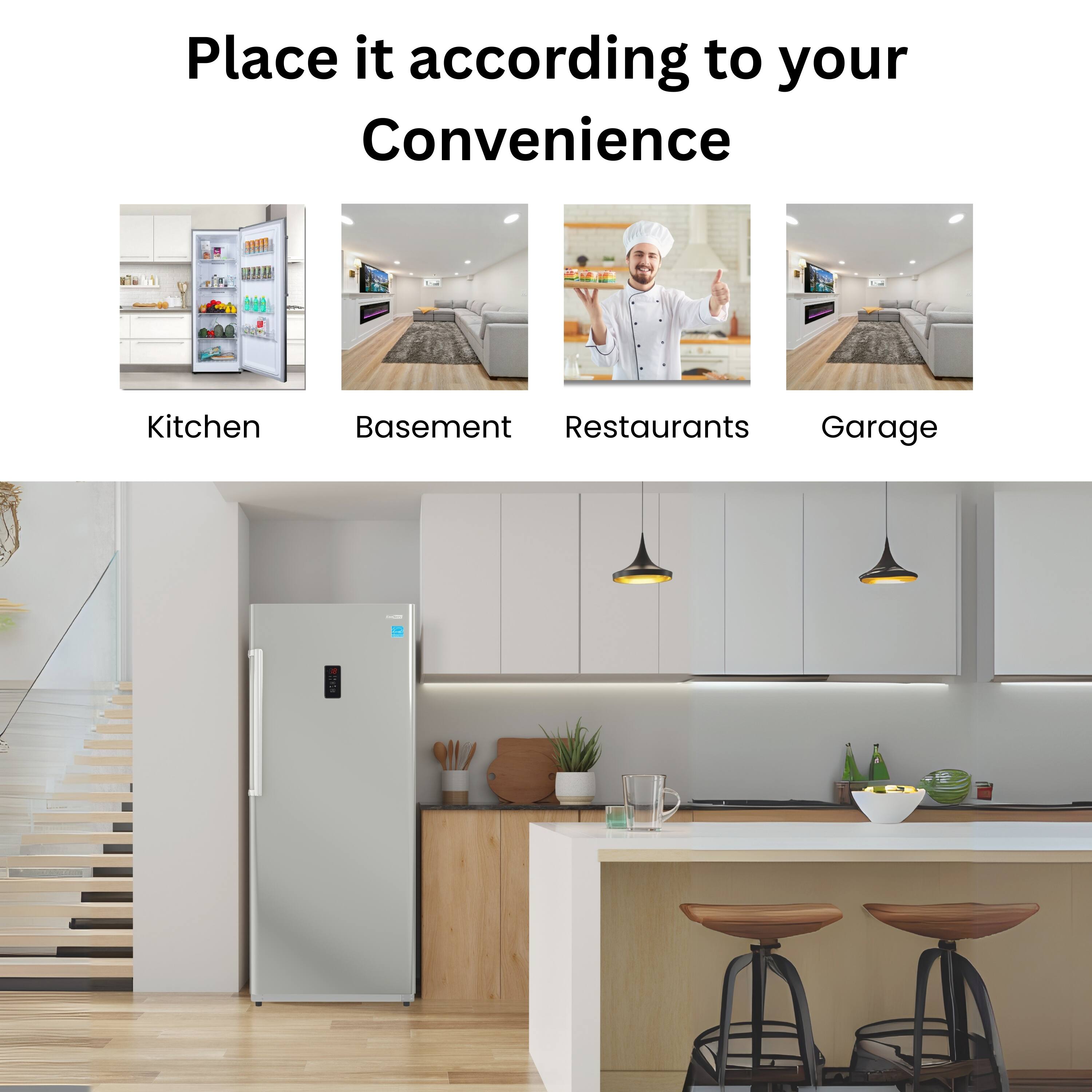 Place it according to your Convenience

Kitchen  
Basement  
Restaurants  
Garage