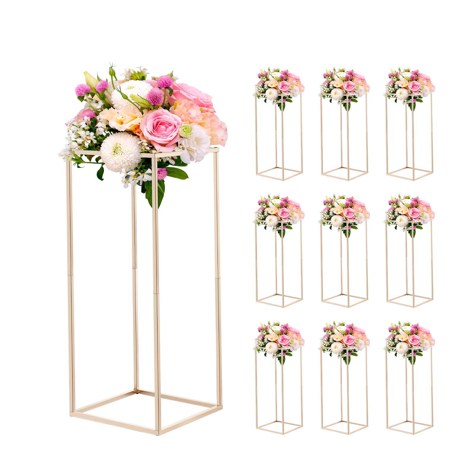 Front. VEVOR - Wedding Flower Stand, 10PCS 23.62-inch Column Flower Stand, Floral Stands with Hidden Screw, Rectangular Cubic Floral - French Gold.
