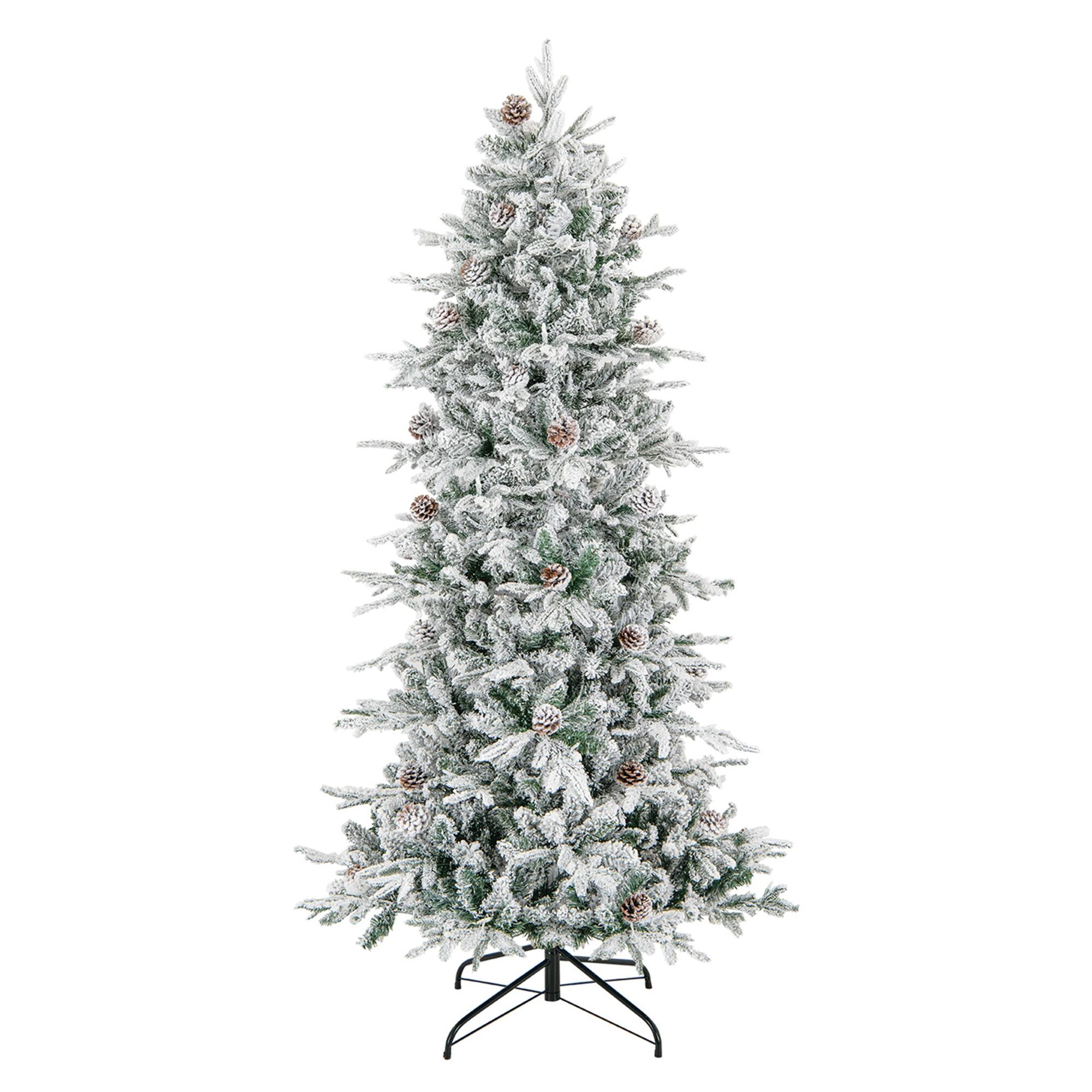 Alt View 19. Costway - 6 FT Pre-Lit Christmas Tree Snow Flocked Hinged with 715 Branch Tips & 210 Lights - Green/White.