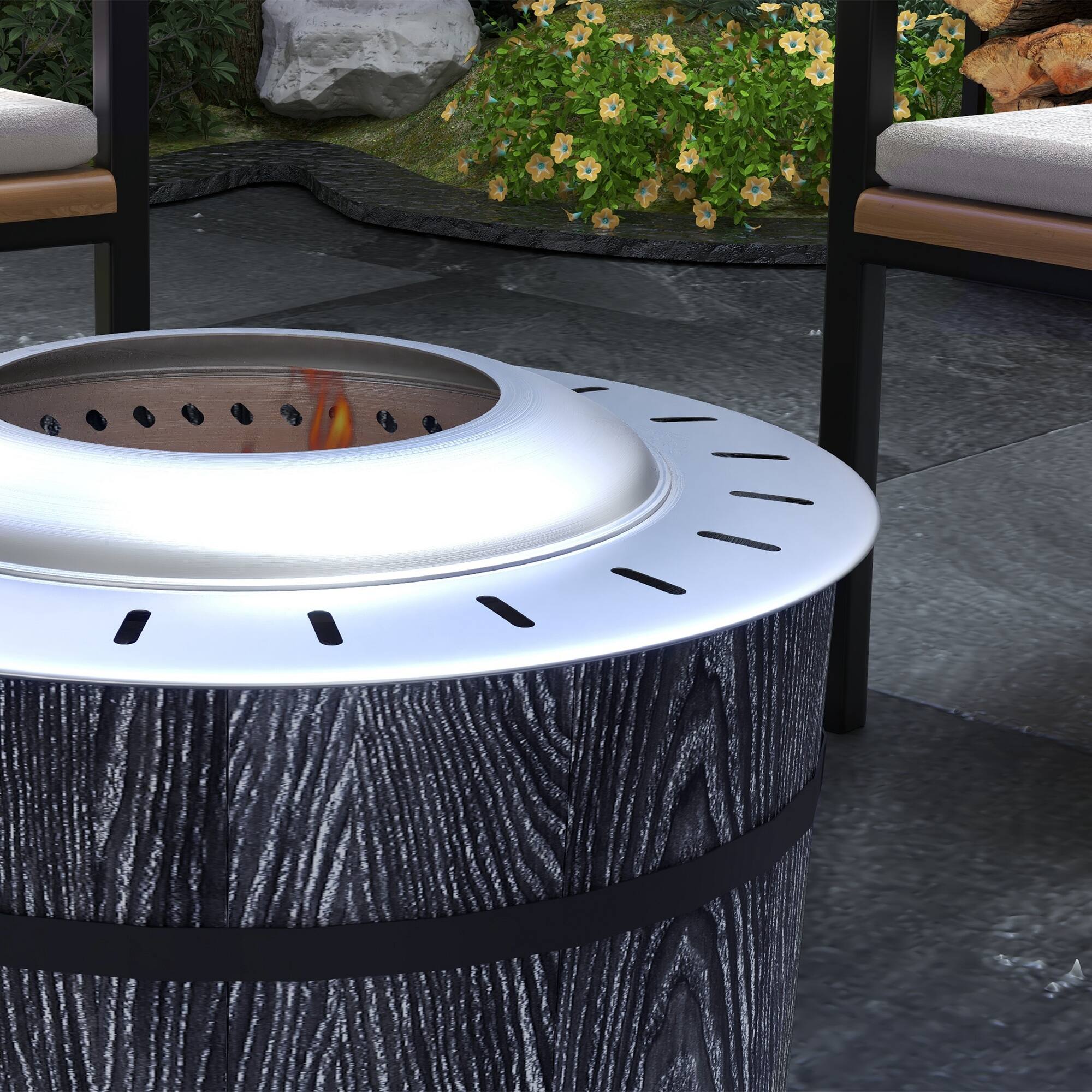 Alt View 3. Outsunny - Outsunny Smokeless Fire Pit with Fireproof Mat, 20" Barrel Style Portable Wood Burning Firepit - Black.