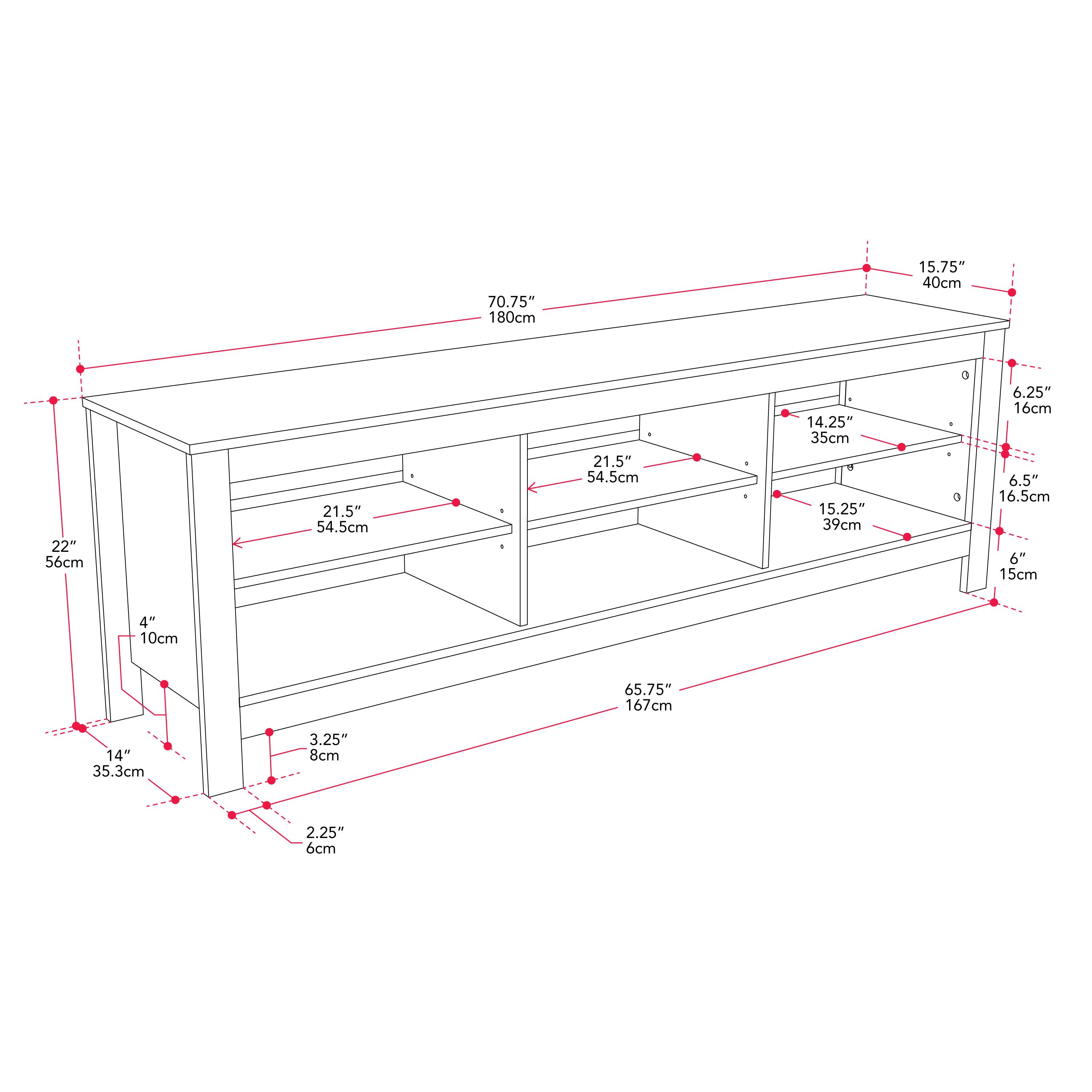 The text on the image is grouped and corrected as follows:

1. 70.75" 180cm
2. 15.75" 40cm
3. 22" 56cm
4. 21.5" 54.5cm
5. 21.5" 54.5cm
6. 14.25" 35cm
7. 15.25" 39cm
8. 0 6.25" 16cm
9. 6.5" 16.5cm
10. 6" 15cm
11. 4- 10cm
12. 65.75" 167cm
13. 14- 35.3cm
14. 3.25" 8cm
15. 2.25" 6cm