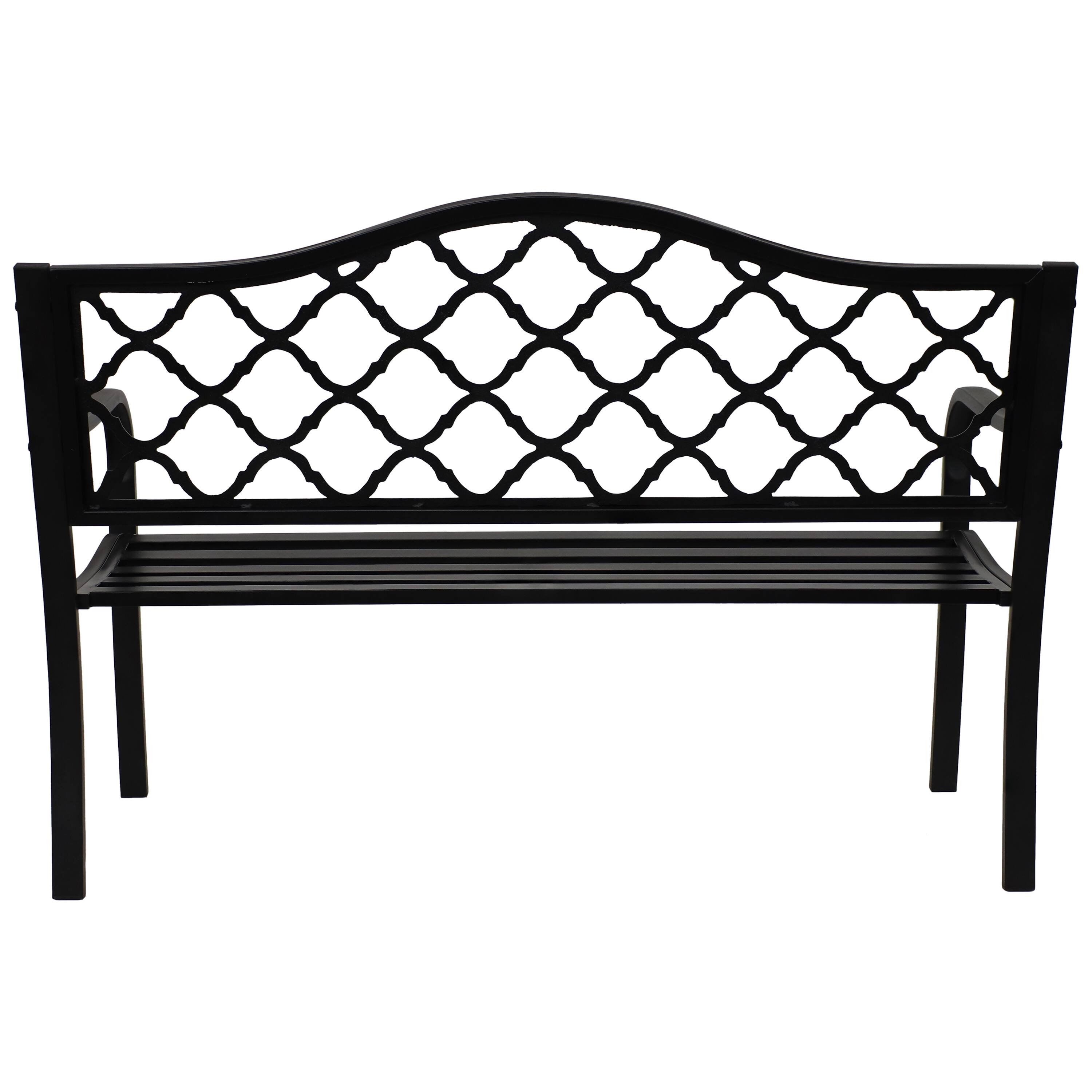 Alt View 10. Sunnydaze - 2-Person Lattice Cast Iron Outdoor Garden Bench - Black.