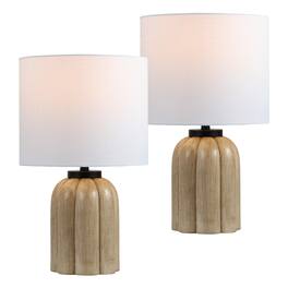 Jonathan Y - Royce 18.3 in. Rustic Fluted Scalloped Gourd Resin/Metal LED Table Lamp, (Set of 2) - Antique Light Brown Wood Finish