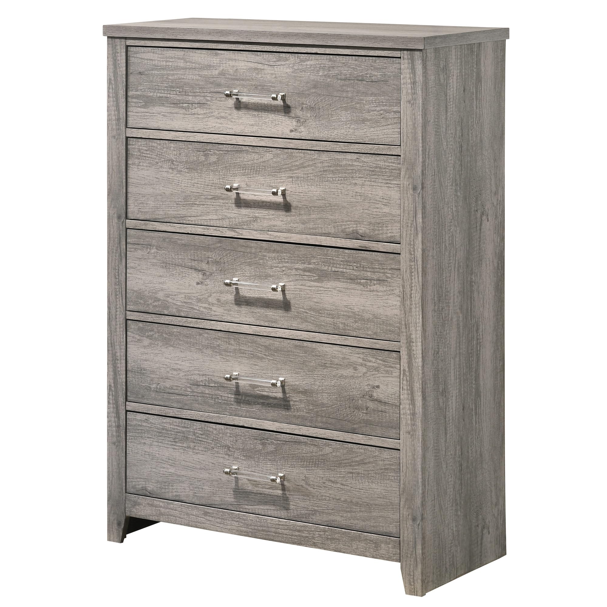 Angle. Kings Brand Furniture - Kings Brand Furniture Harmony 5 Wood Drawer Chest Dresser for Bedroom - Tall & Modern Storage Organizer, Light Oak Gray - Grey.
