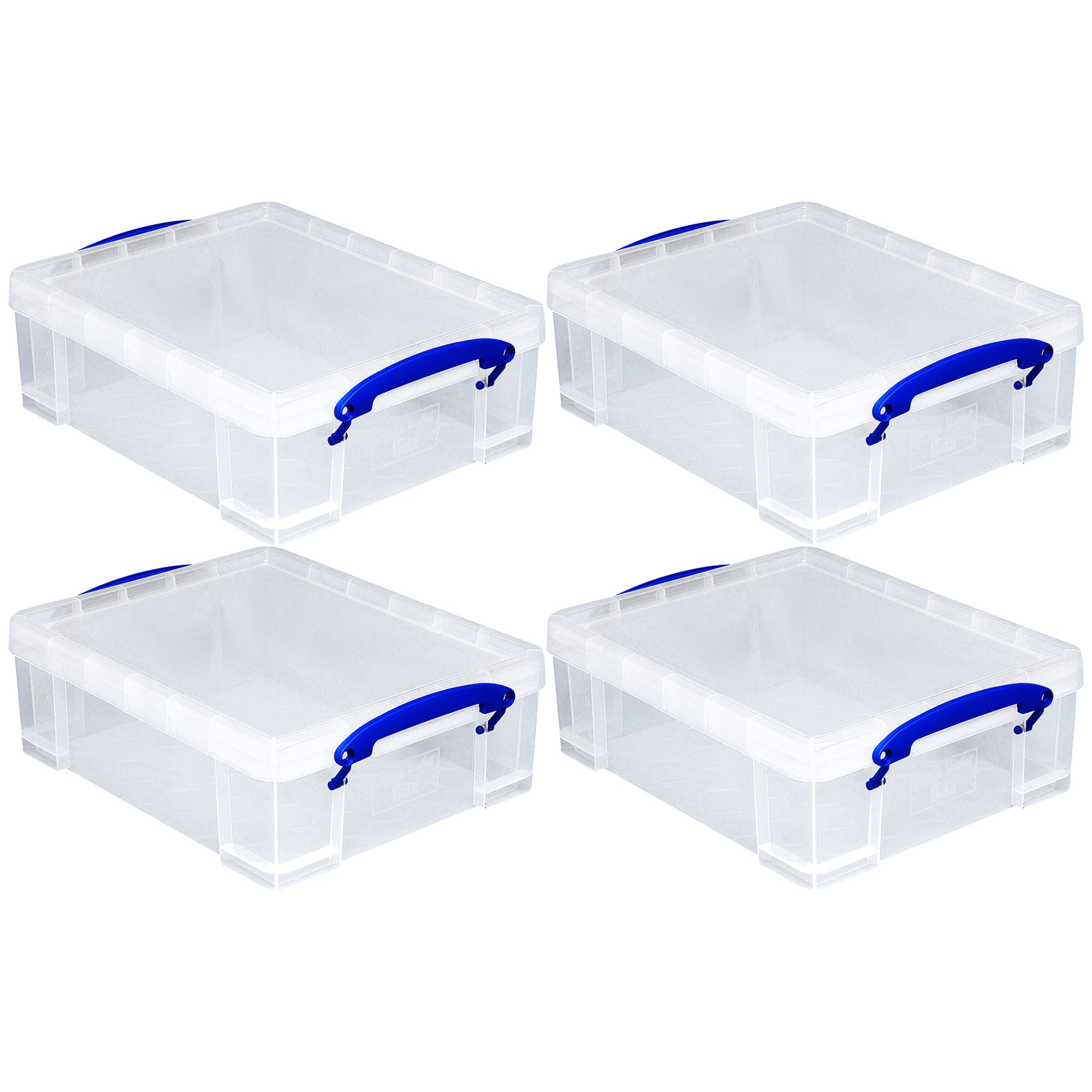 Really Useful Box - 8.1L Plastic Storage Container with Clip Lock Handle (4 Pack) - Clear