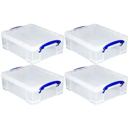 Front. Really Useful Box - Really Useful Box 8.1L Plastic Storage Container with Clip Lock Handle (4 Pack) - Clear.