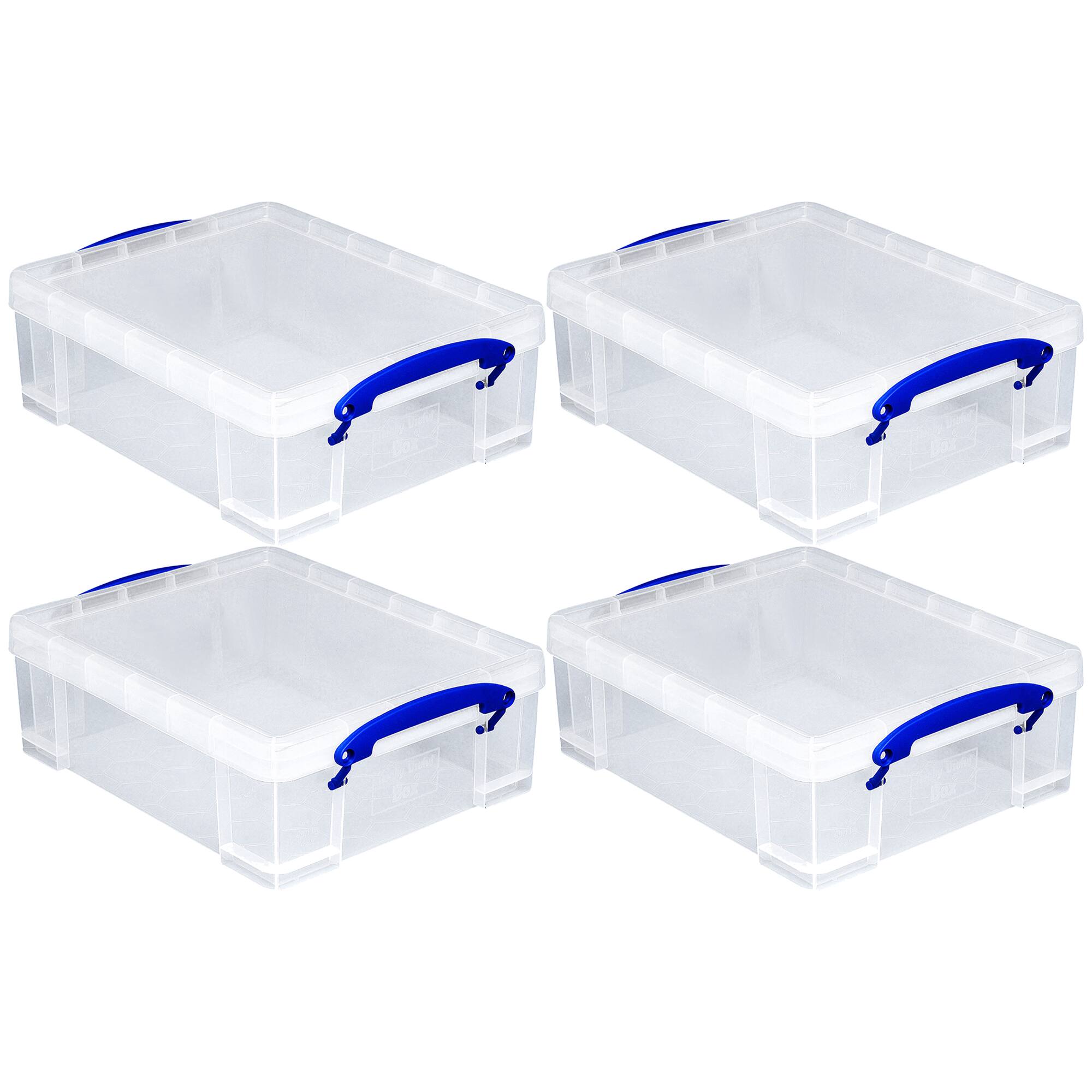 Front. Really Useful Box - Really Useful Box 8.1L Plastic Storage Container with Clip Lock Handle (4 Pack) - Clear.