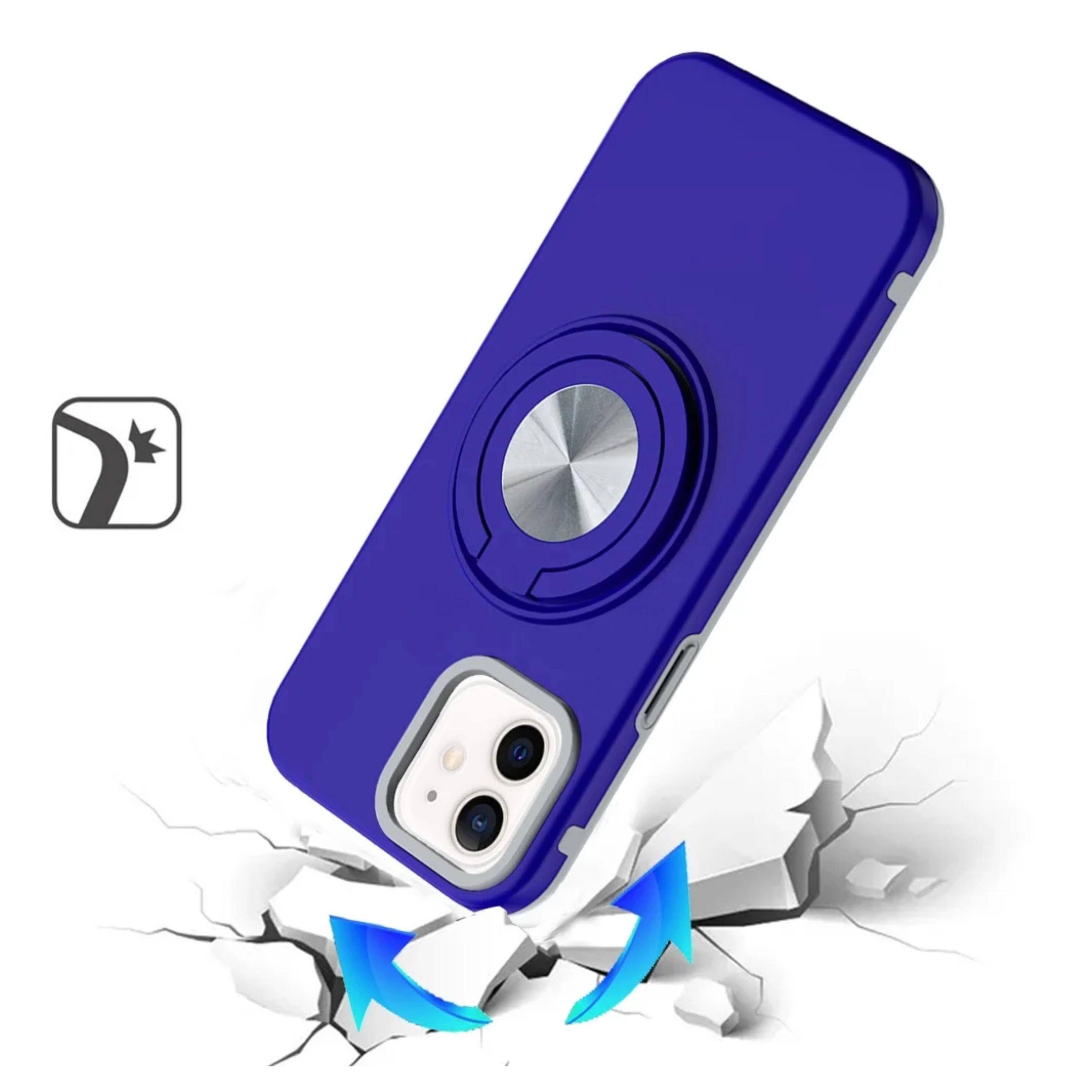 Left. Kitcheniva - Solid Rugged Shockproof Phone Case With 360 Stand Tempered Glass For iPhone 12/12 Pro Blue - Blue.