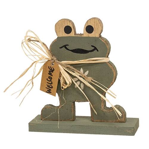 BreeBe Rustic Wood "Welcome" Frog on Base Green G24209 - Best Buy