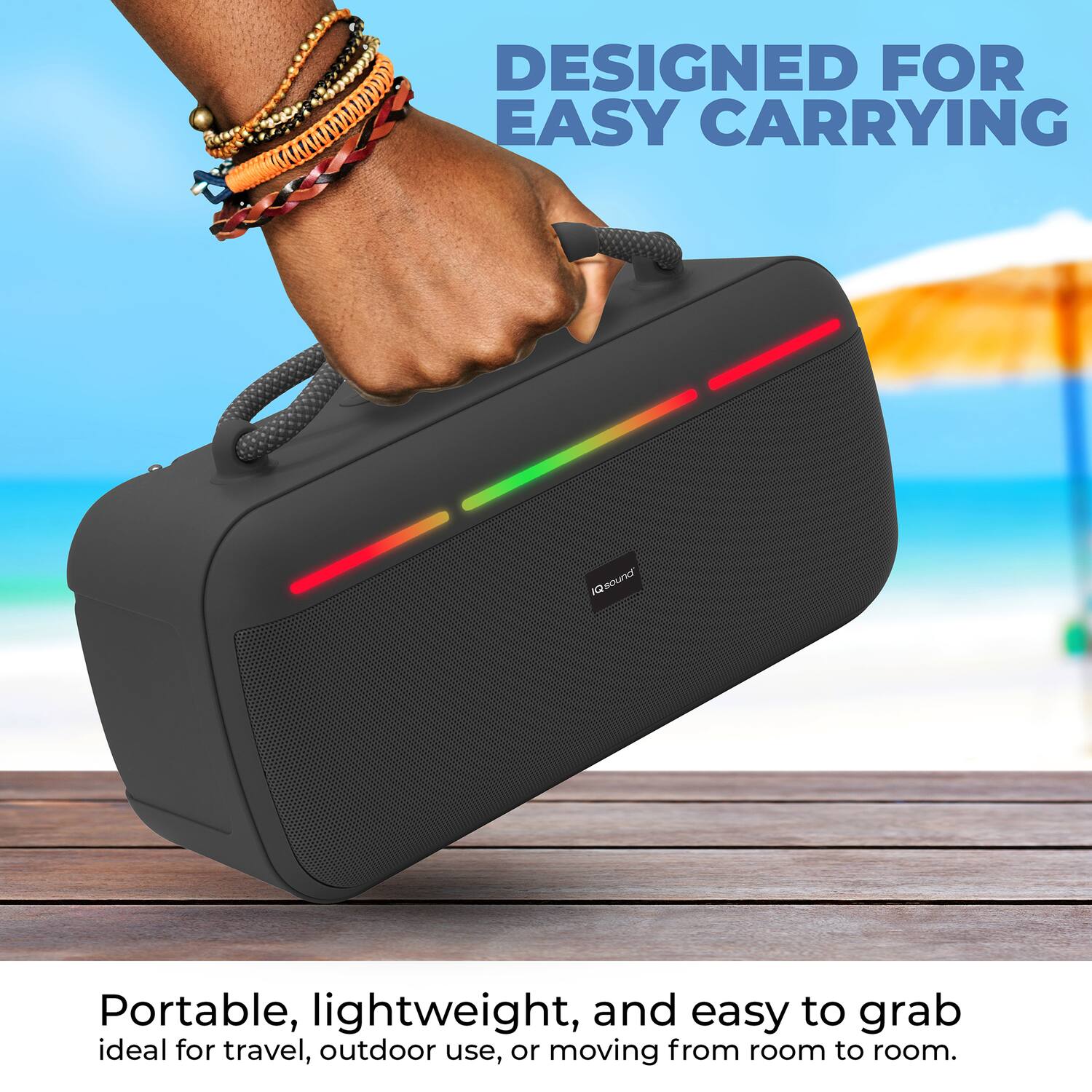 DESIGNED FOR EASY CARRYING

R2 Qsound Portable, lightweight, and easy to grab ideal for travel, outdoor use, or moving from room to room.