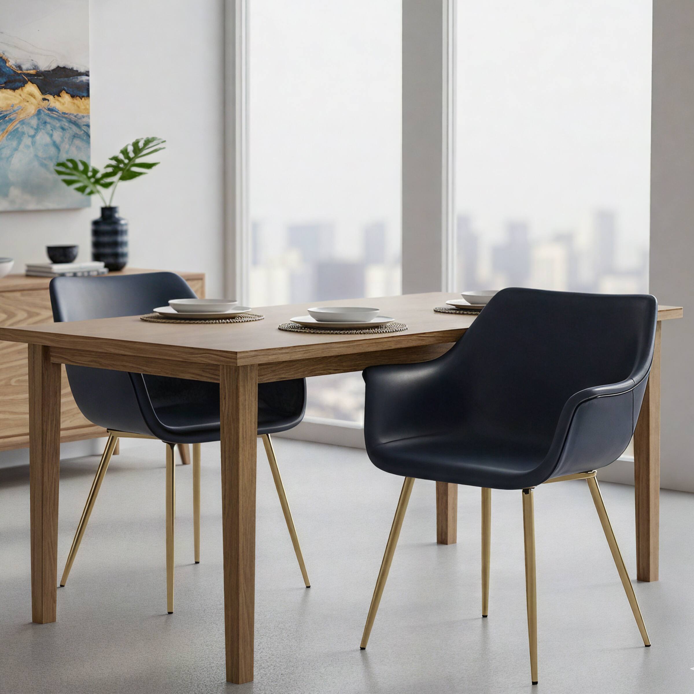 Angle. LeisureMod - Markley 2-PCS Ergonomic Upholstered Leather Dining Chair - Modern Mid Century Industrial Kitchen Accent Chair - Peacock Blue.