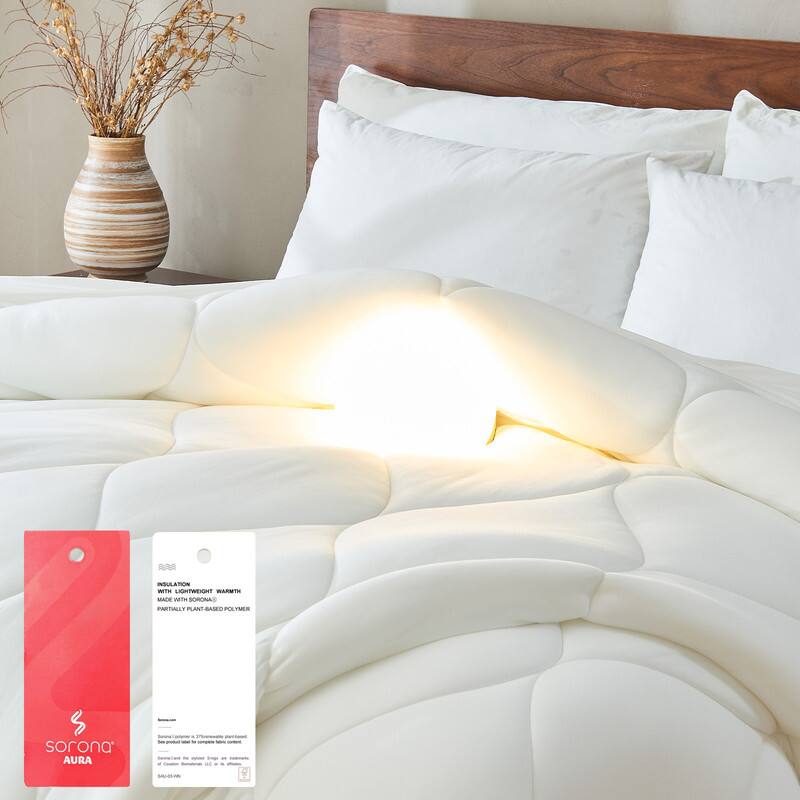 INSULATION WITH LIGHTWEIGHT WARMTH  
PARTIALLY PLANT-BASED POLYMER  

sorona AURA  

Insulation made from 37% plant-based content.  
See product label for complete content.  
Engineered to insulate and wick moisture.  
See product label for complete content.  
©2023 DuPont de Nemours, Inc. or its affiliates.