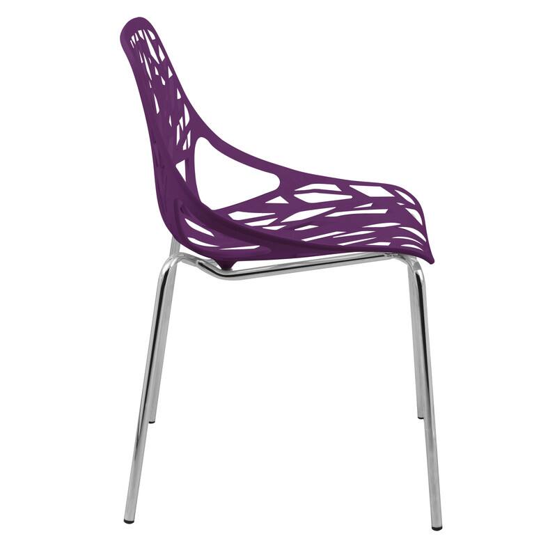 Back. LeisureMod - Asbury Stackable Modern Dining Chair with Cut Out Design and Chrome Legs Side Chair for Home Living Room - Purple.