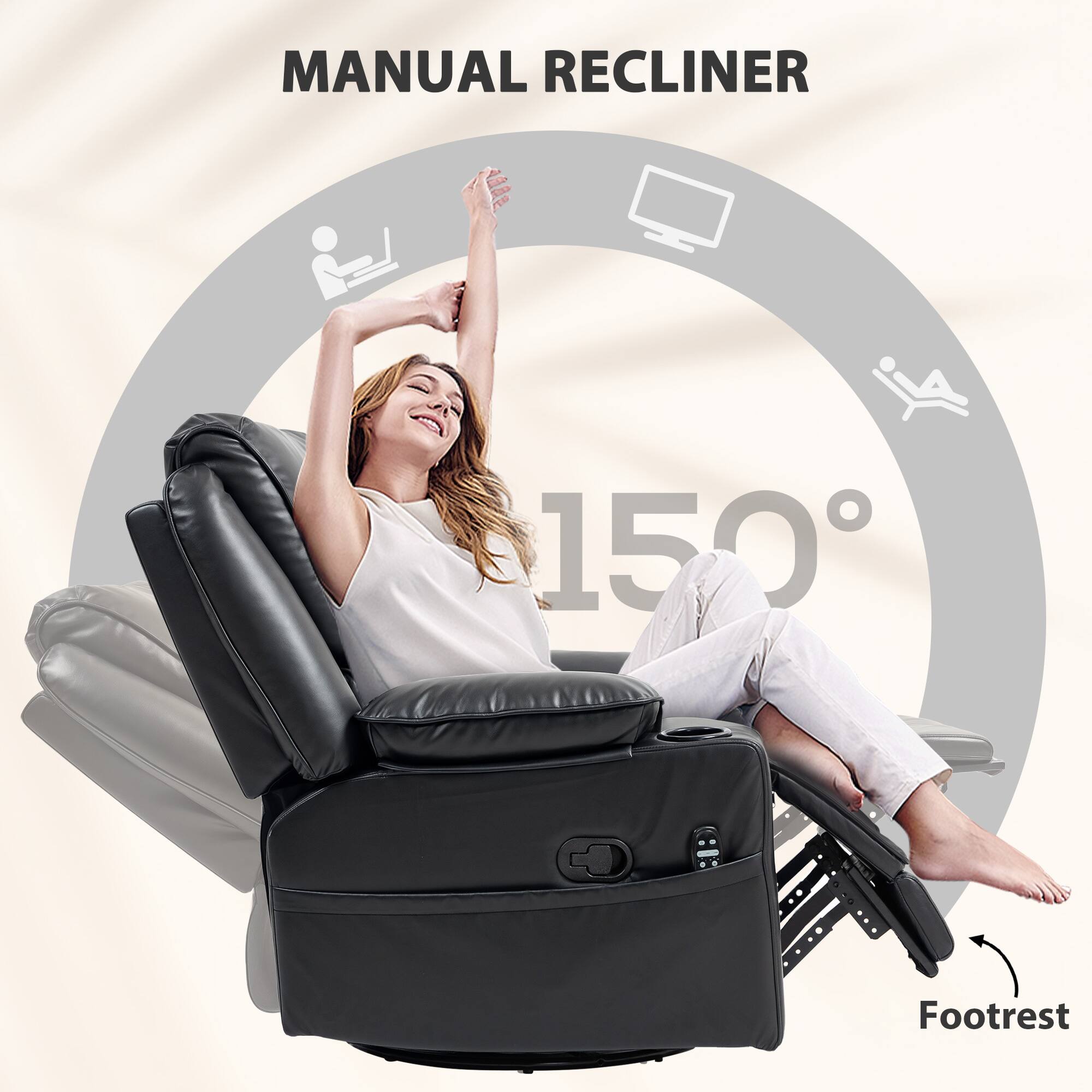 MANUAL RECLINER 150° Footrest