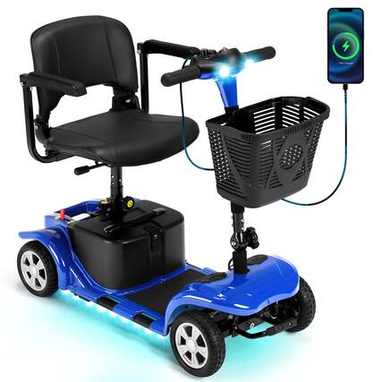Front. Hover Heart - 4-Wheel Electric Mobility Scooter for Seniors & Adults, Lightweight Portable Travel Scooter with Seat & LED Lights - Blue.