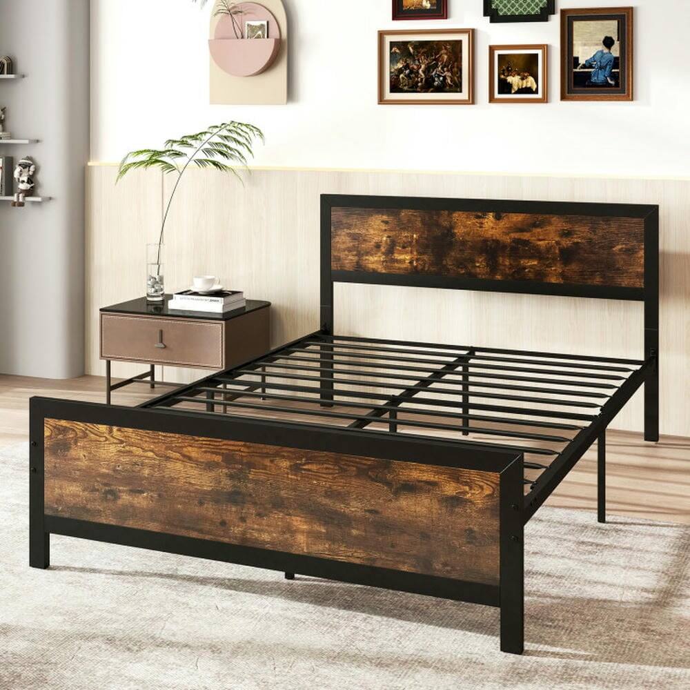 Alt View 6. Kadyn - Platform Bed Frame, Bedroom Bed Frame,Metal Bed Frame with Headboard and Footboard-Full Size - Brown.