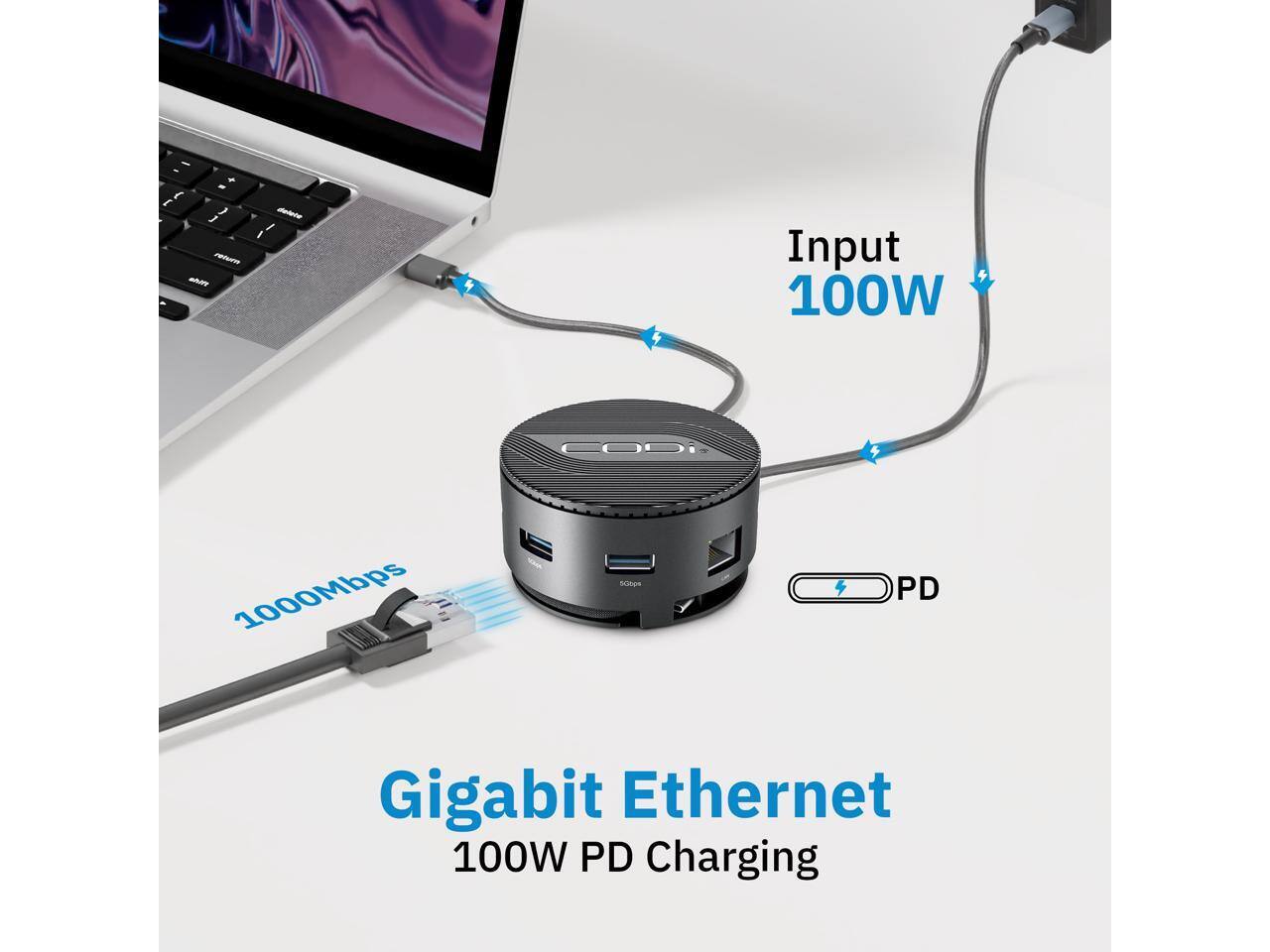 Input 100W  
1000Mbps  
Gigabit Ethernet  
100W PD Charging