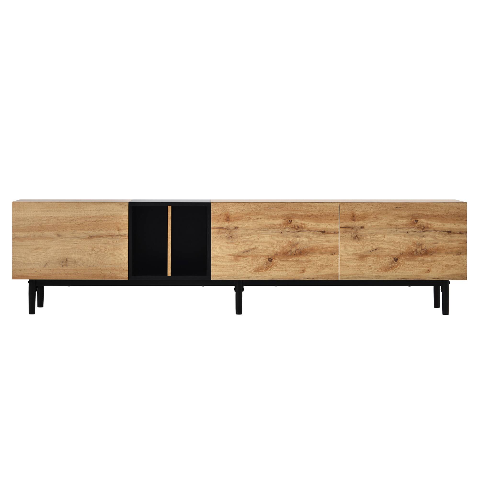 Angle. Spaco - Spaco Modern TV Stand for 80 Inch TVs, 3 Door Media Console, Large Storage Cabinet, for Living Room and Bedroom - Natural Wood.