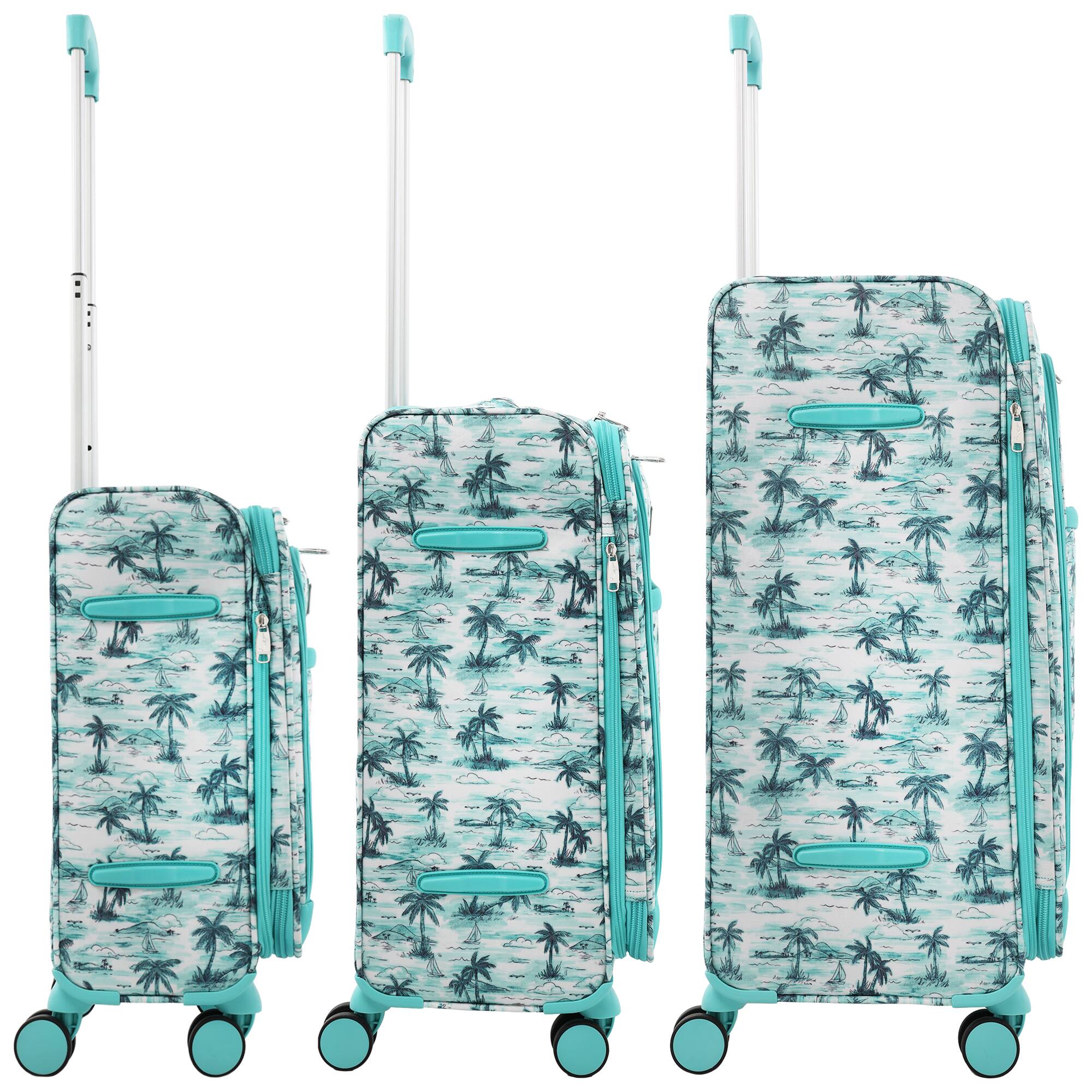 Left. Tommy Bahama - Palm Print 3-Piece Expandable Softside Spinner Luggage Set - Aqua.