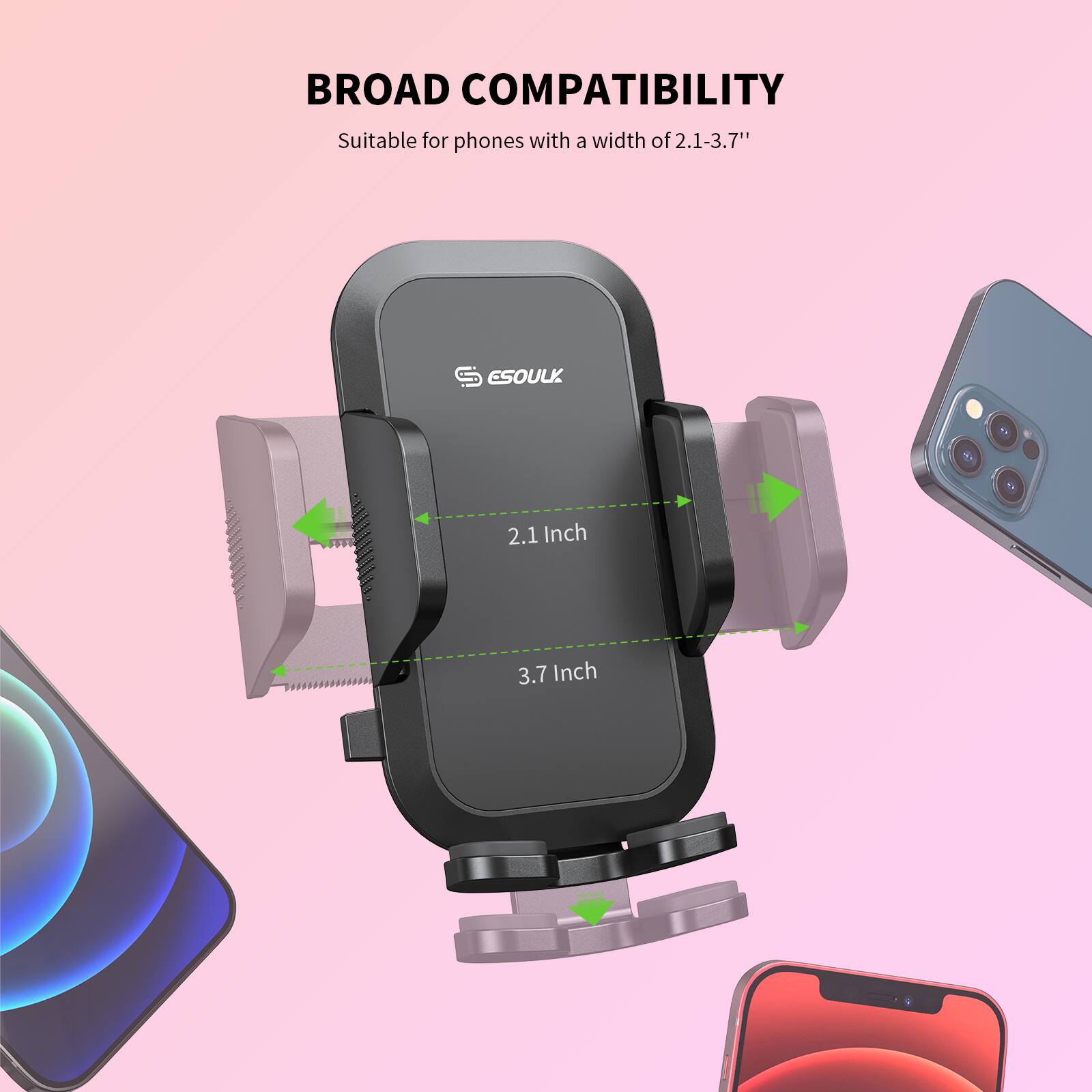 BROAD COMPATIBILITY Suitable for phones with a width of 2.1-3.7" S ESOULK U 2.1 Inch 3.7 Inch