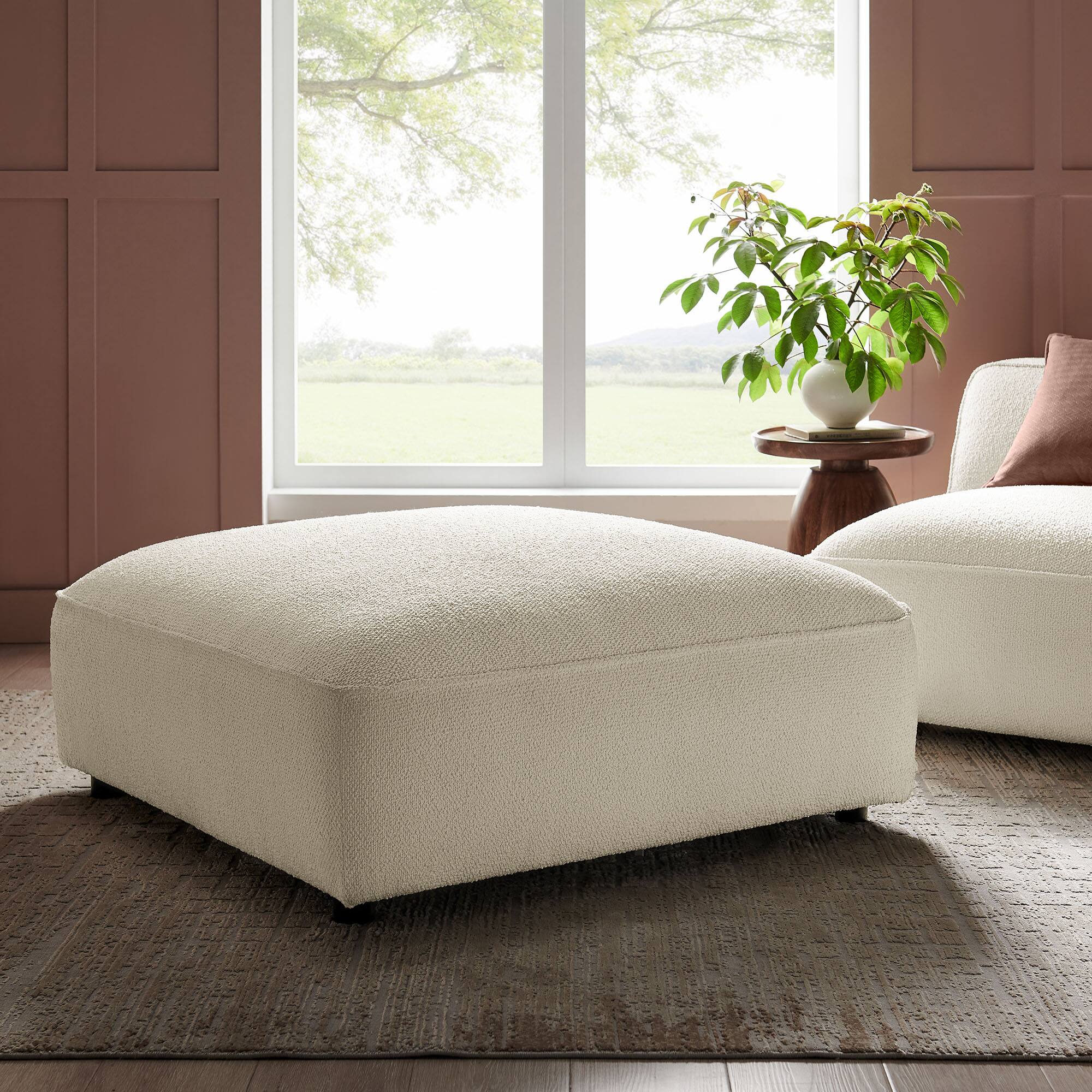 Front. Modway - Auren Lattice Bouclé Upholstered Ottoman by Modway - Cream.