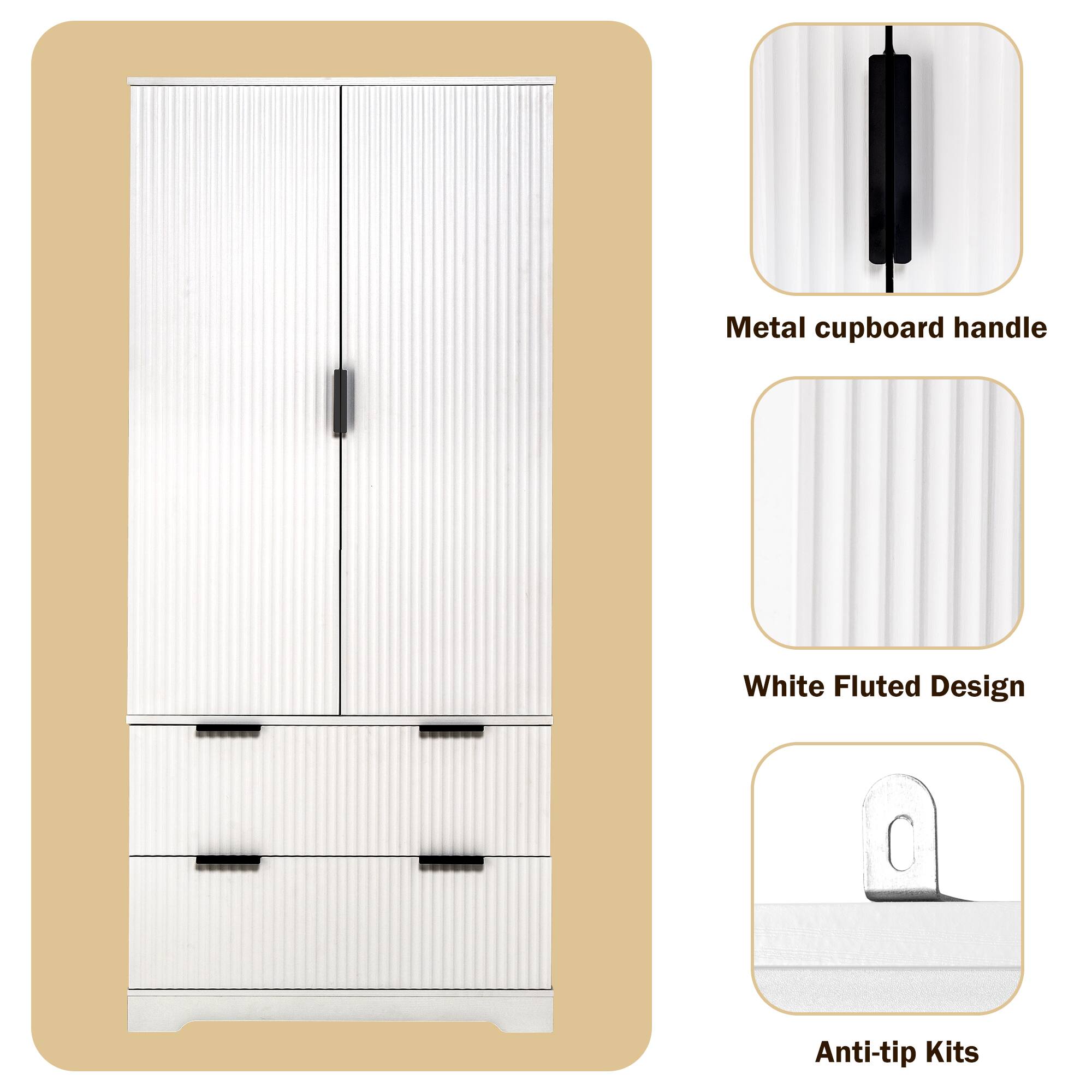 Metal cupboard handle  
White Fluted Design  
Anti-tip Kits