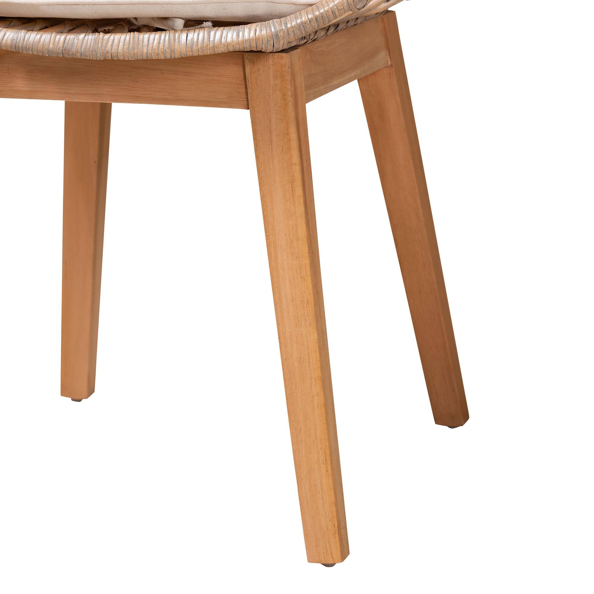 Alt View 1. bali & pari - Ballerina Modern Bohemian Rattan and Finished Wood 2-Piece Dining Chair Set - Greywash/Natural Brown/White.