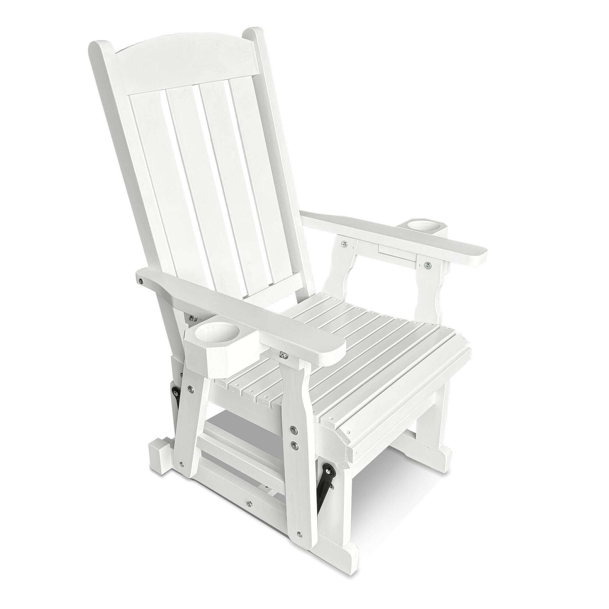 Fortune Candy - Wooden Patio Glider with High Back and Deep Contoured Seat, Solid Fir Wood, Heavy Duty 600 LBS for Porch Yard Garden - White
