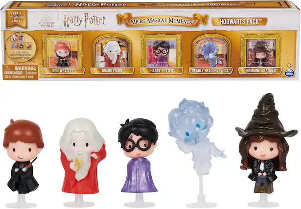 YEAR 1
HARRY POTTER
WIZARDING WORLD
MICRO MAGICAL MOMENTS
HOGWARTS PACK
COLLECT & DISPLAY
WARNING: CHOKING HAZARD - Small parts. Not for children under 3 years.
RON WEASLEY
DUMBLEDORE
HARRY POTTER
NEARLY HEADLESS NICK
HERMIONE GRANGER
6+