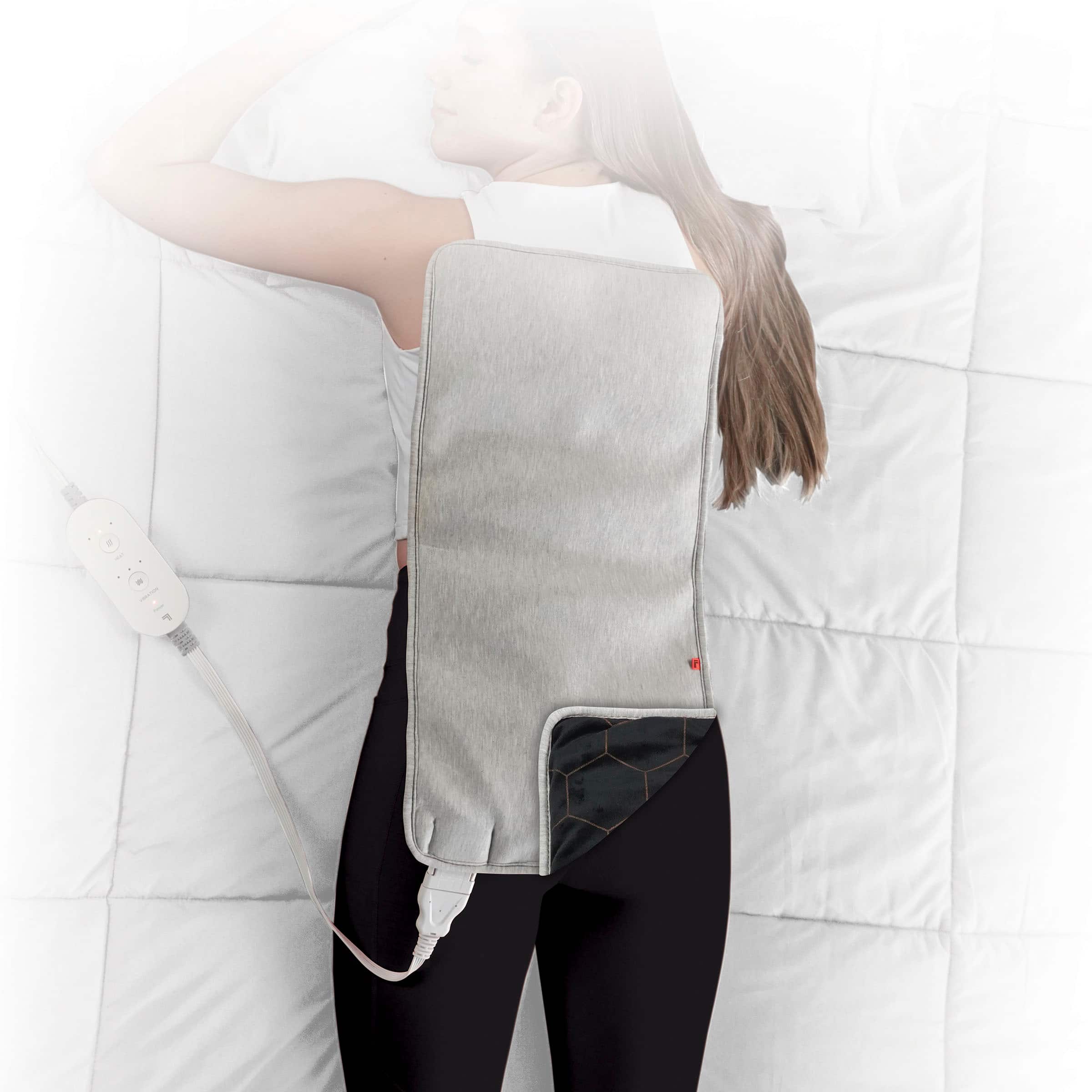 Left. Calming Heat - Charcoal + Copper Infused Weighted Heating Pad - Gray.
