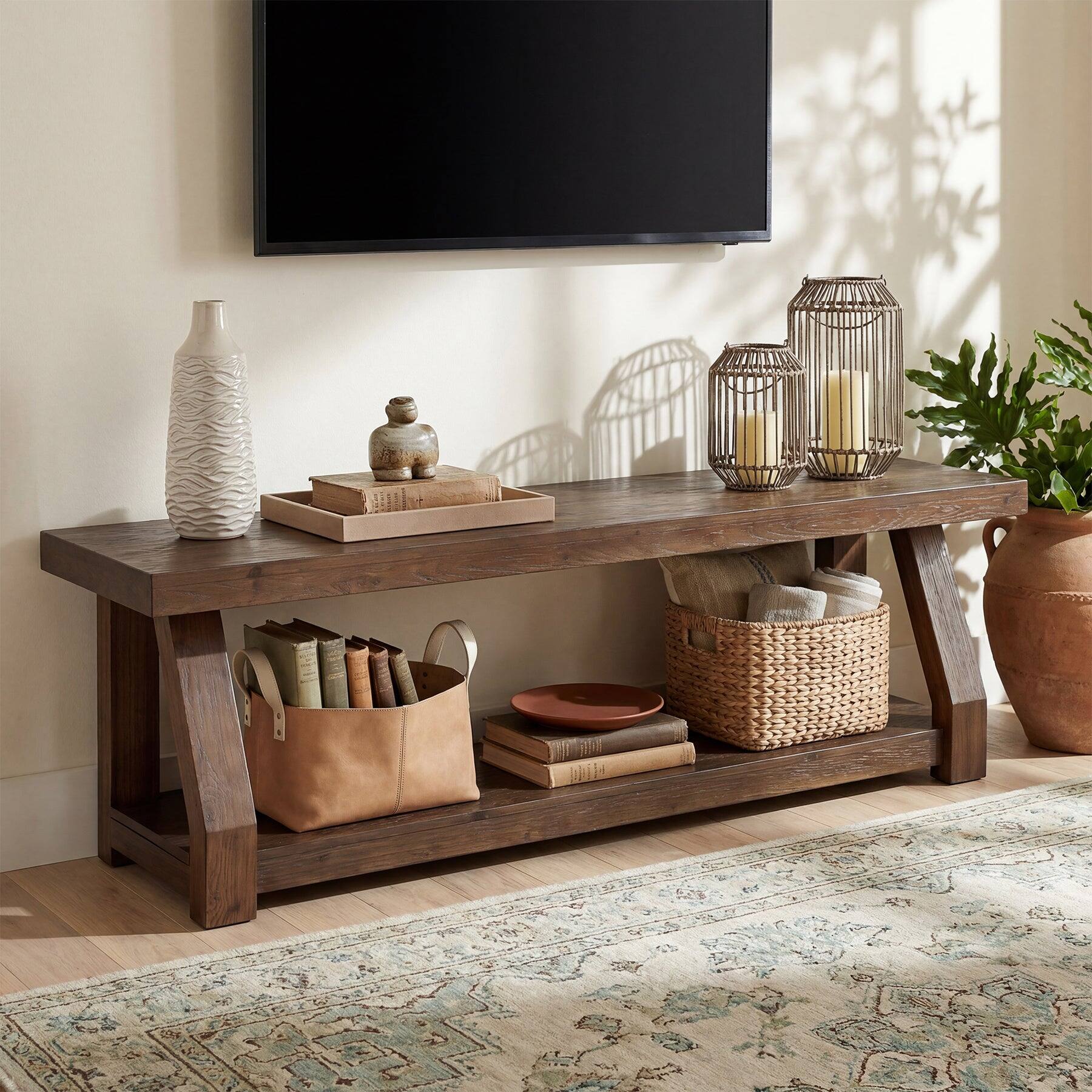 Front. Tribesigns - Office Media Console with Solid Wood Construction, for Media Equipment and Storage in Meeting Rooms and Reception Areas - Brown.