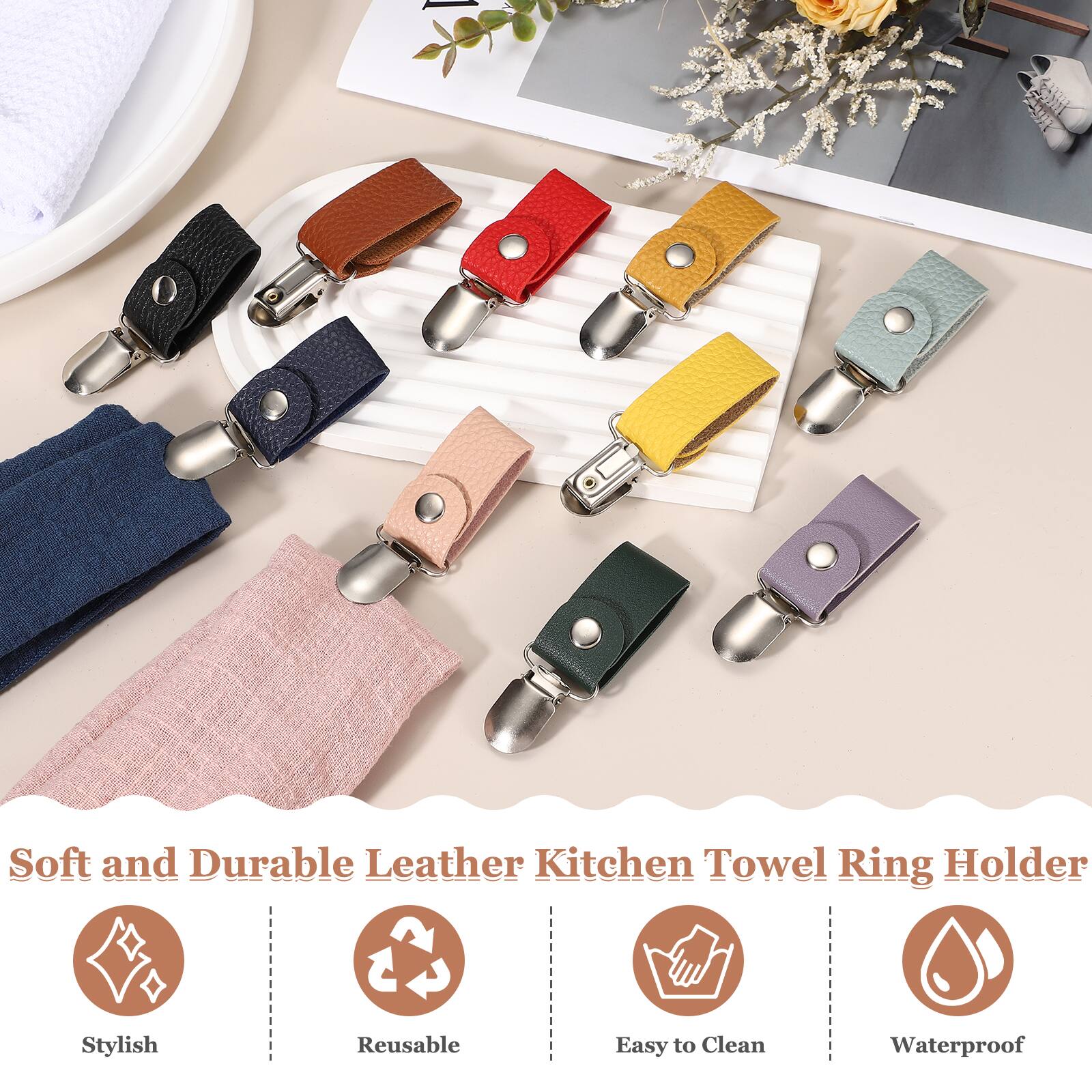 Soft and Durable Leather Kitchen Towel Ring Holder

Stylish  
Reusable  
Easy to Clean  
Waterproof