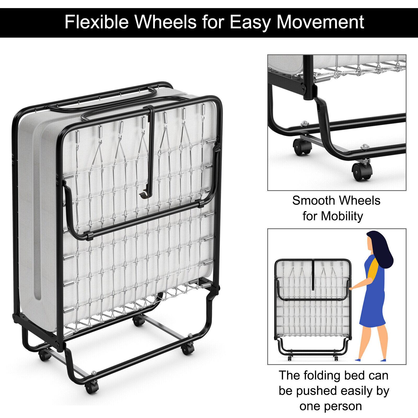 Flexible Wheels for Easy Movement

Smooth Wheels for Mobility

The folding bed can be pushed easily by one person