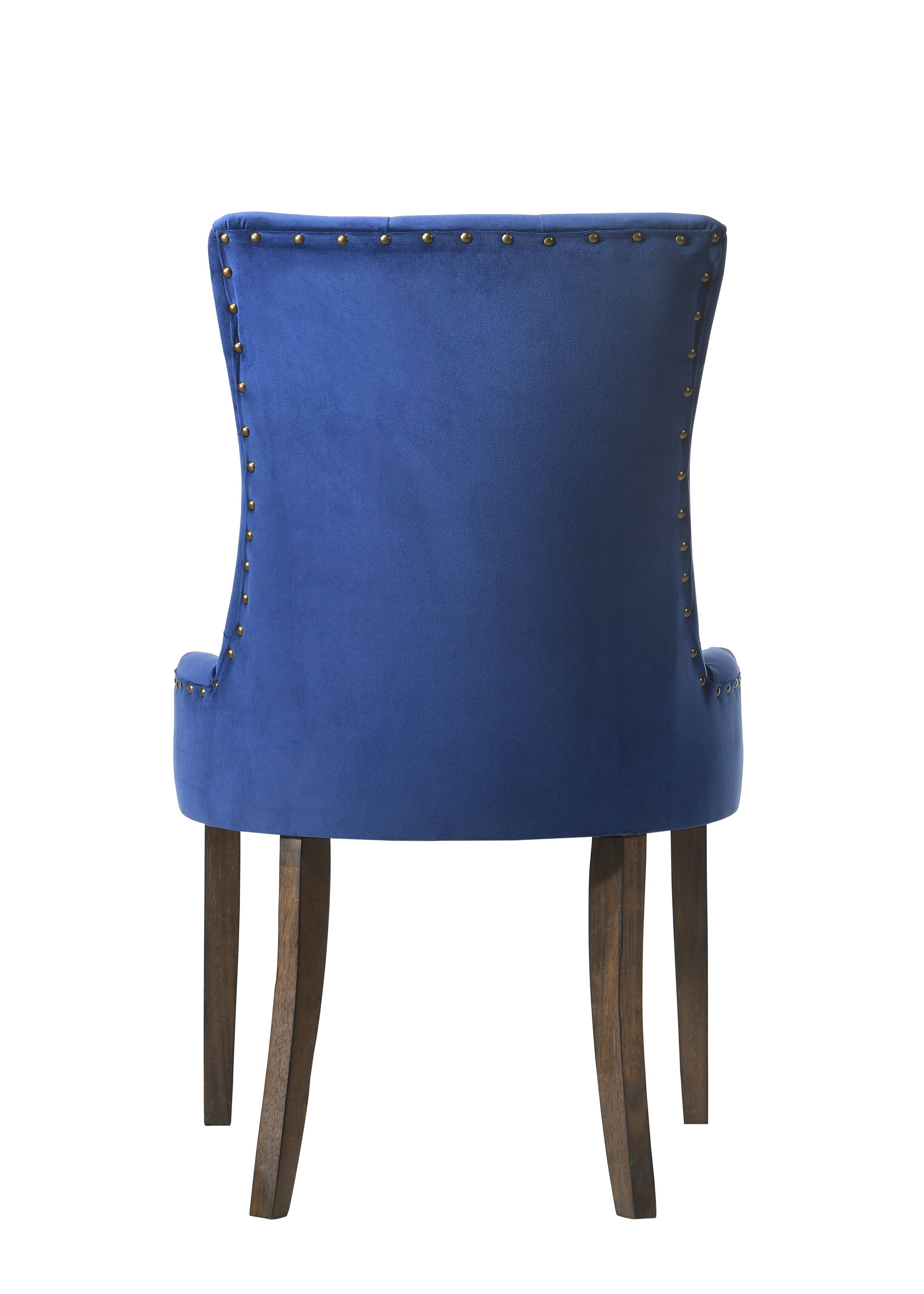Alt View 4. Lirago - 24 Inch Side Chairs Set of 2 Velvet Upholstery Weathered Oak Finish Elegant Comfortable Seating - Blue.
